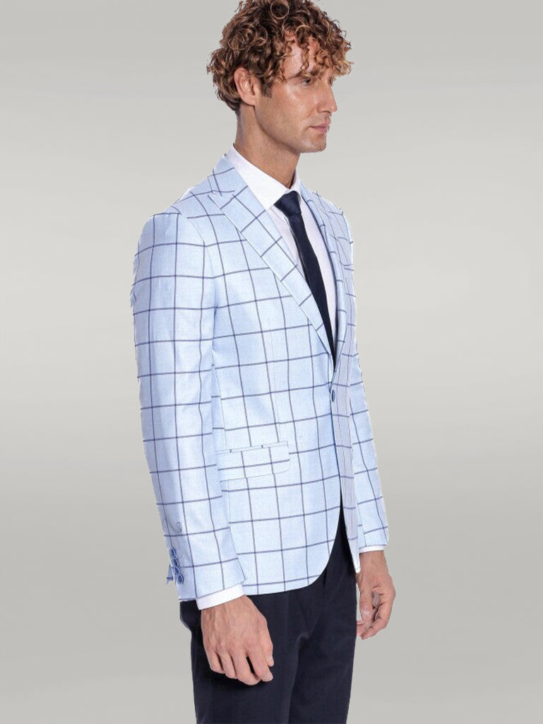 KOALA SYDNEY Plaid Slim Fit Light Blue Men Blazer