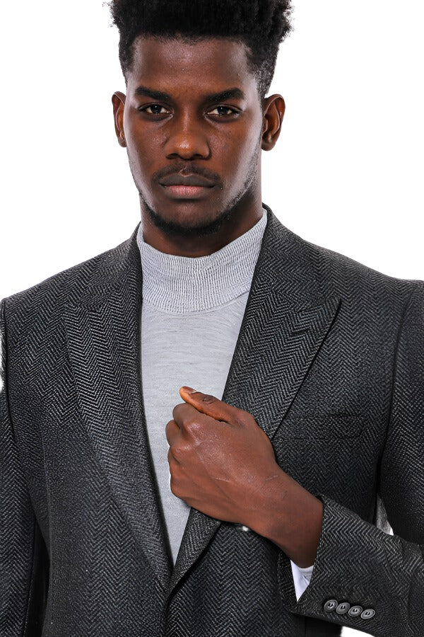 KOALA SYDNEY Dark Grey Patterned Slim Fit Blazer -
