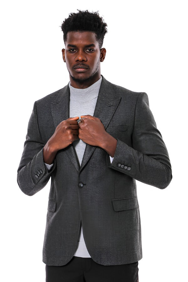 KOALA SYDNEY Dark Grey Patterned Slim Fit Blazer -