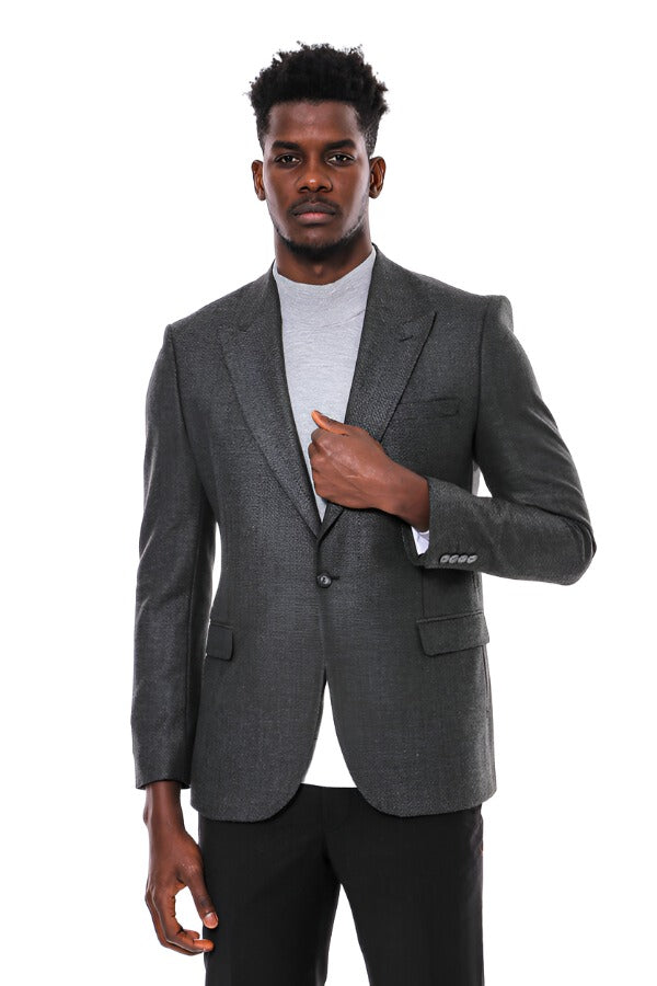 KOALA SYDNEY Dark Grey Patterned Slim Fit Blazer -