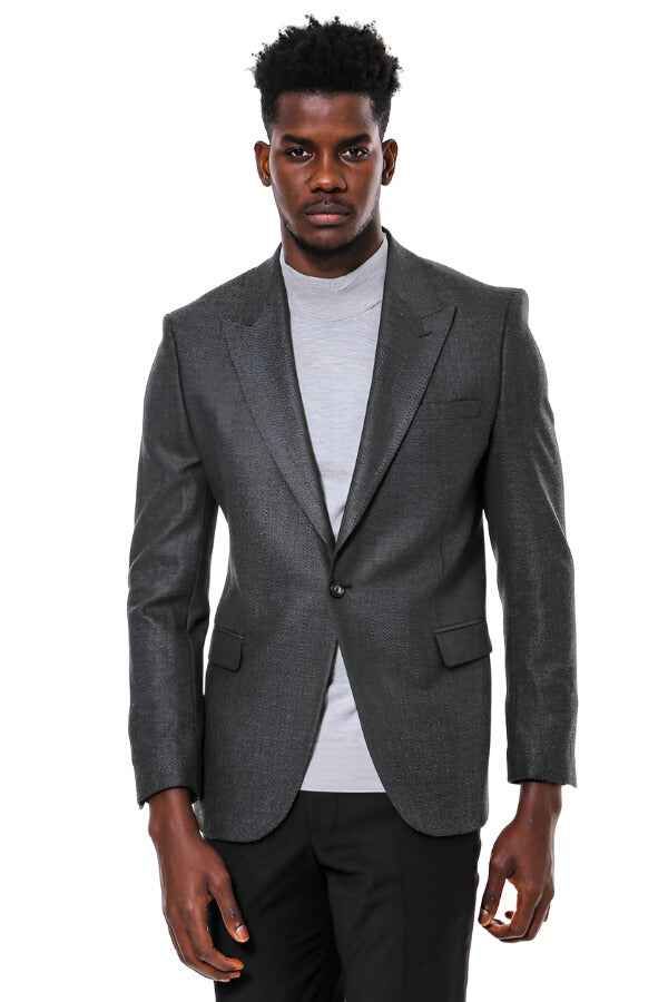 KOALA SYDNEY Dark Grey Patterned Slim Fit Blazer -