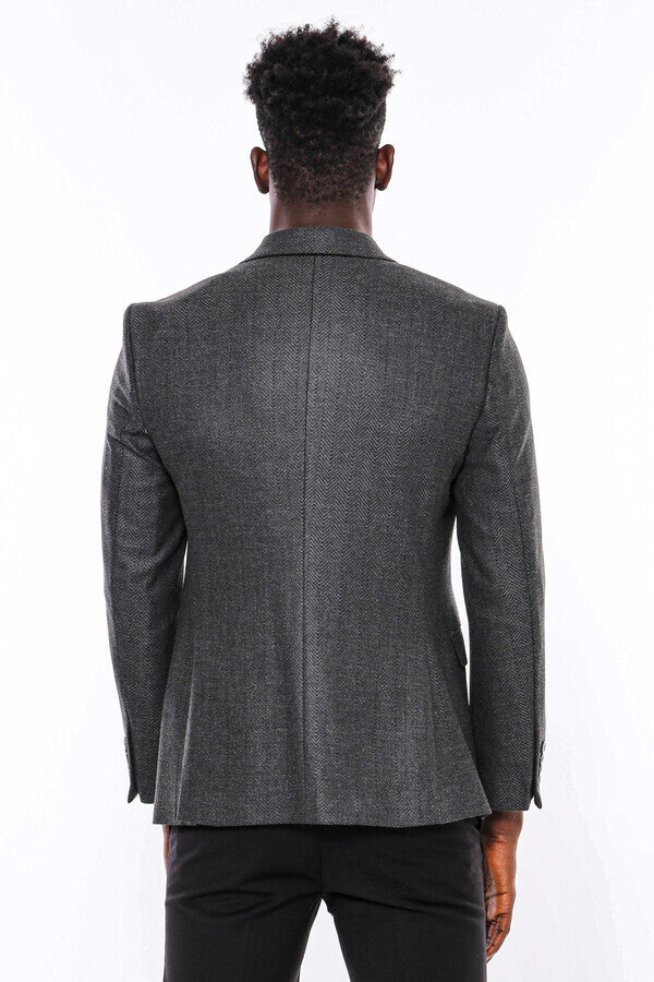 KOALA SYDNEY Dark Grey Patterned Slim Fit Blazer -