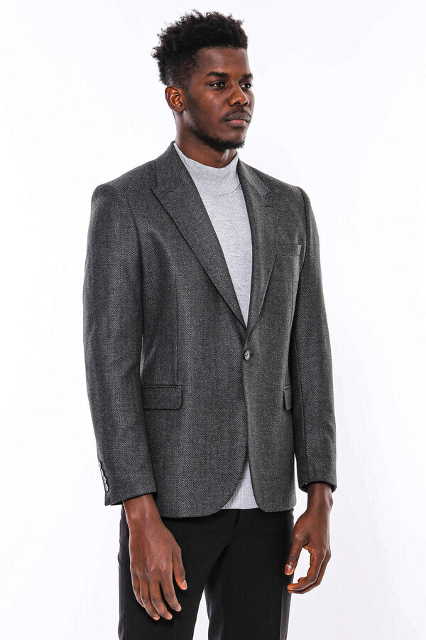 KOALA SYDNEY Dark Grey Patterned Slim Fit Blazer -