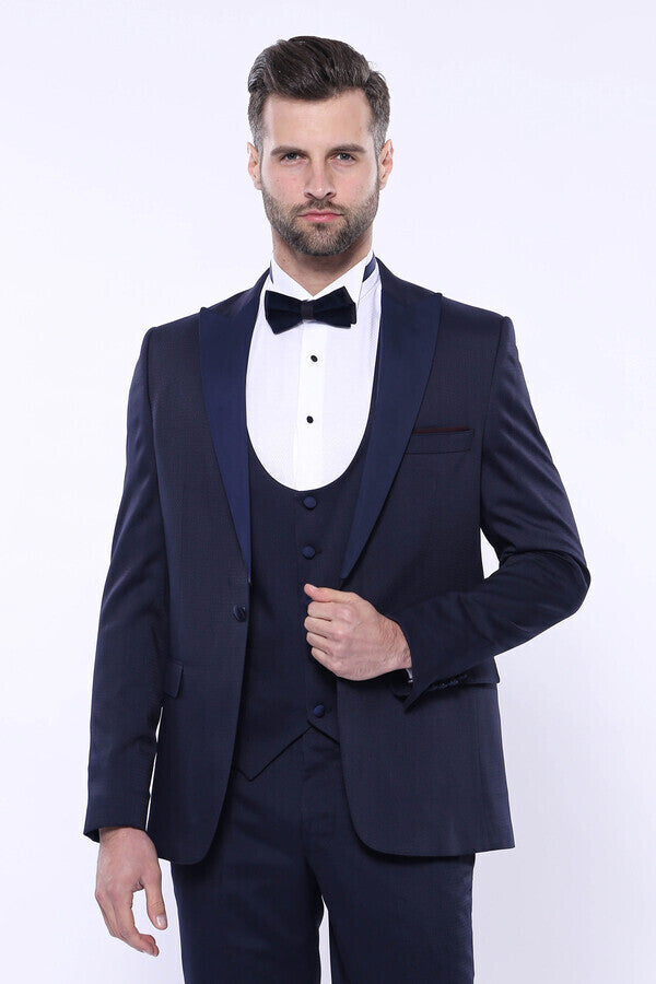 Detachable Lapel Navy Suit