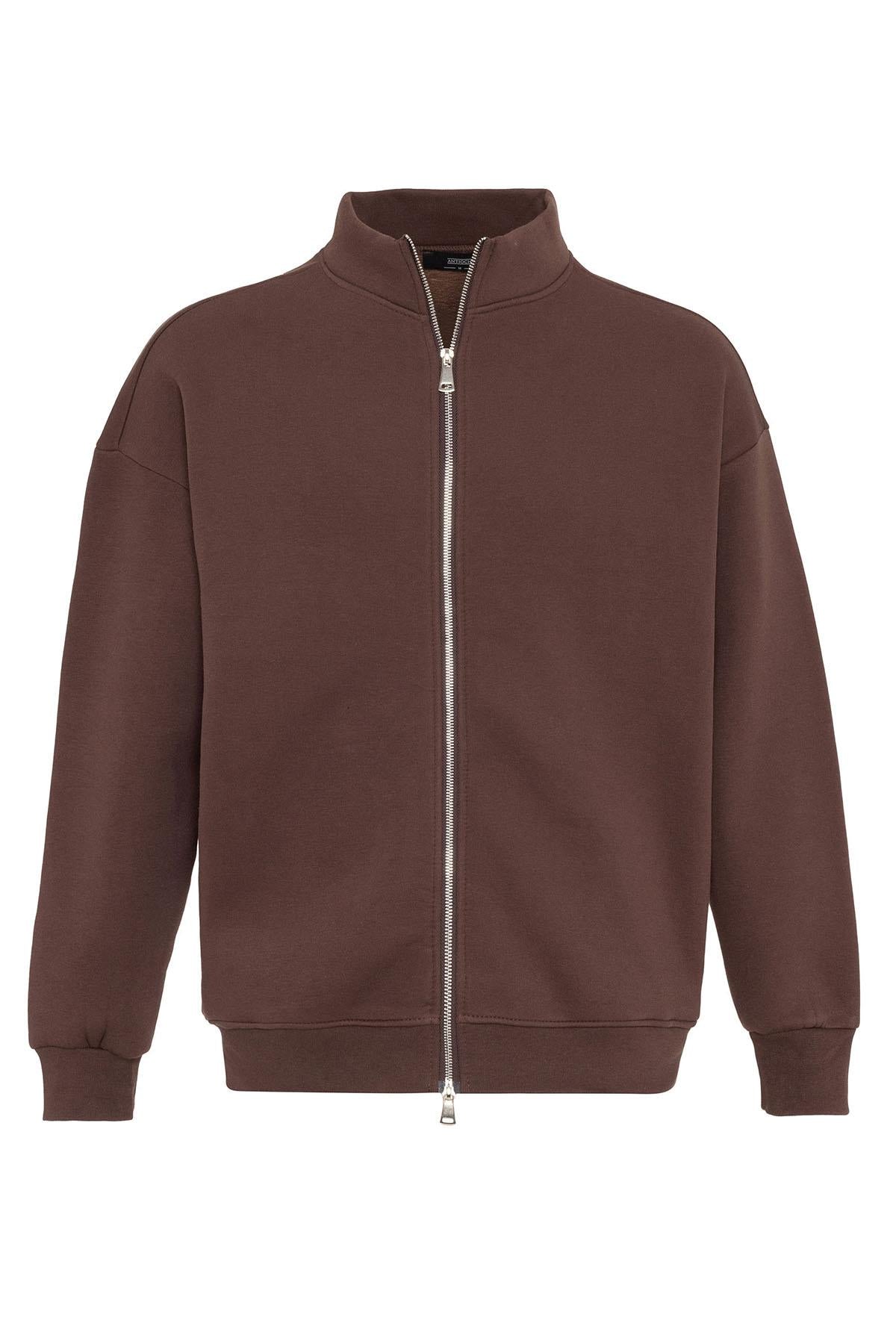 KOALA SYDNEY Men's Brown High Collar Double Zipper Closure Sweatshirt