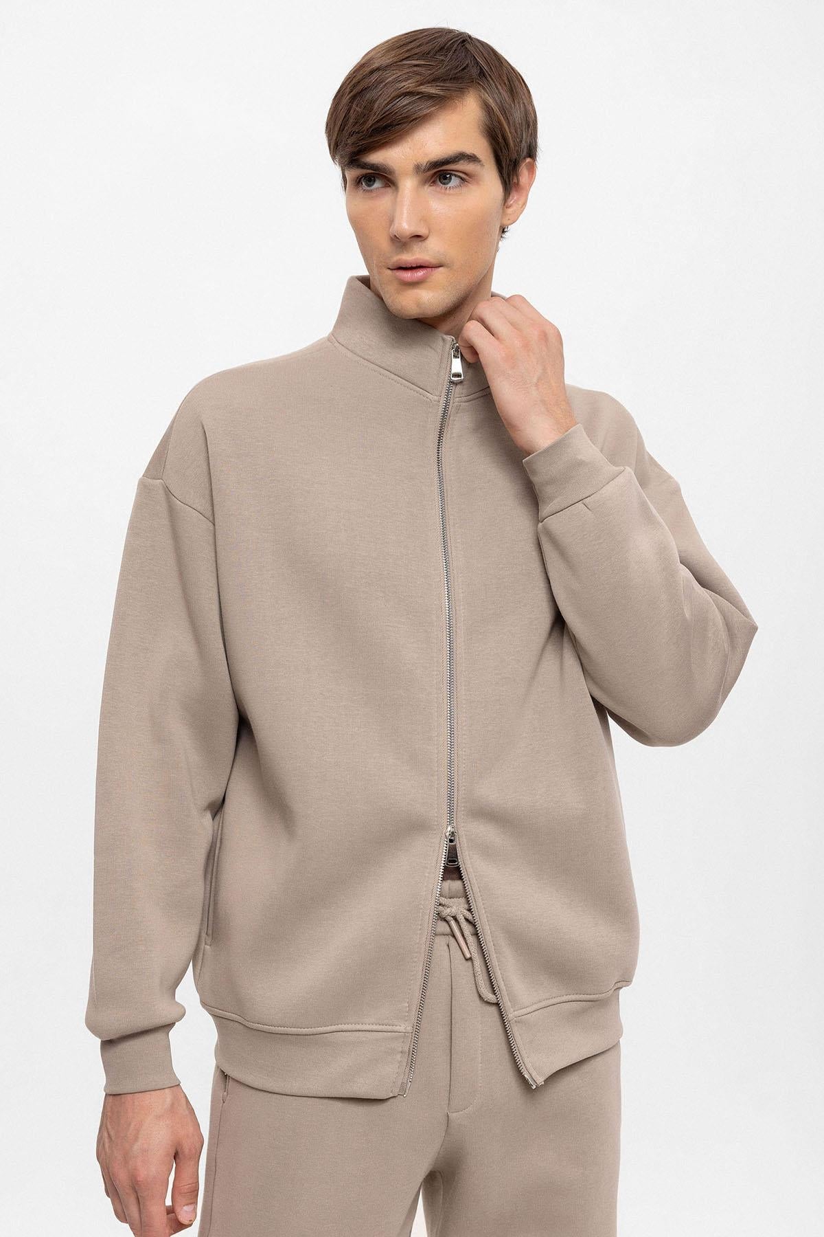 KOALA SYDNEY Men's Mink High Collar Double Zipper Closure Sweatshirt