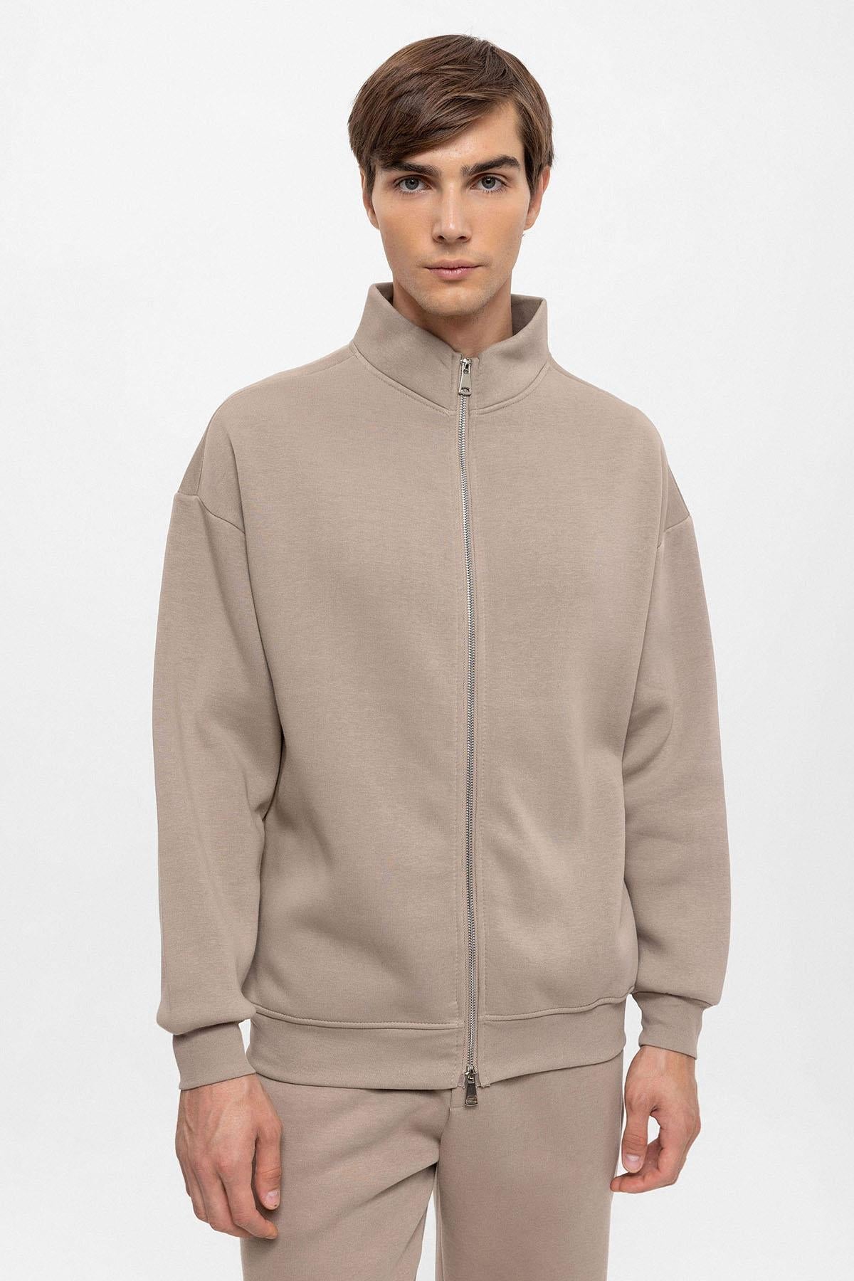 KOALA SYDNEY Men's Mink High Collar Double Zipper Closure Sweatshirt