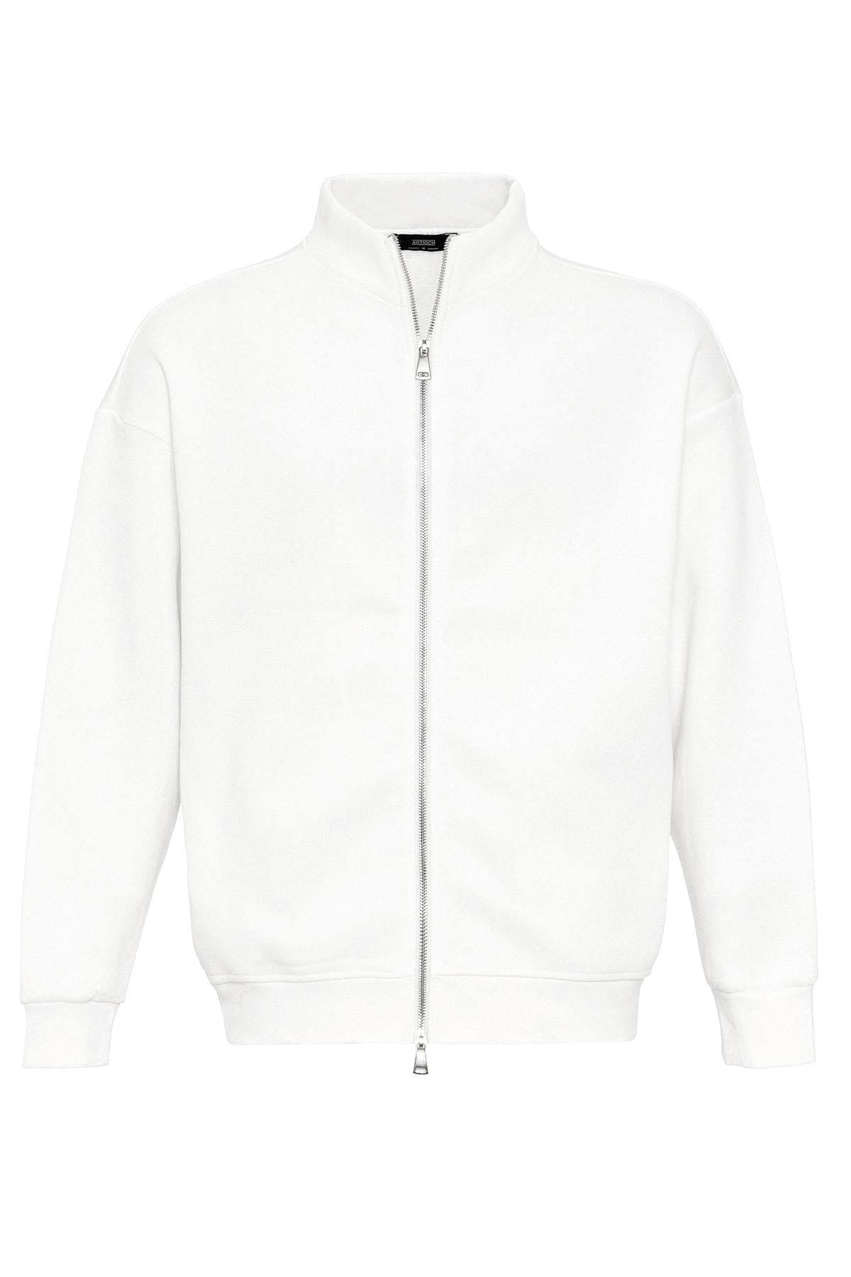 KOALA SYDNEY Men's Ecru High Collar Double Zipper Closure Sweatshirt