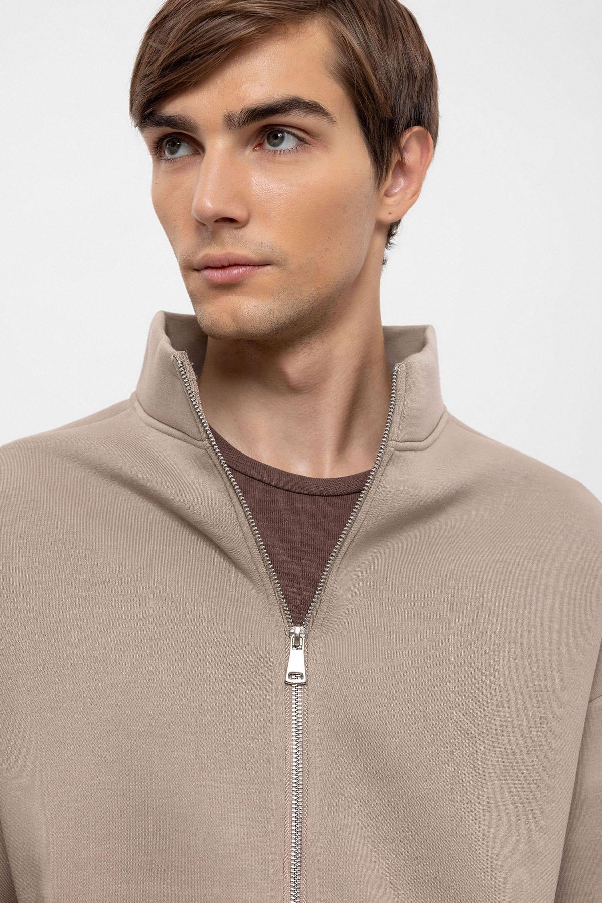 KOALA SYDNEY Men's Mink High Collar Double Zipper Closure Sweatshirt
