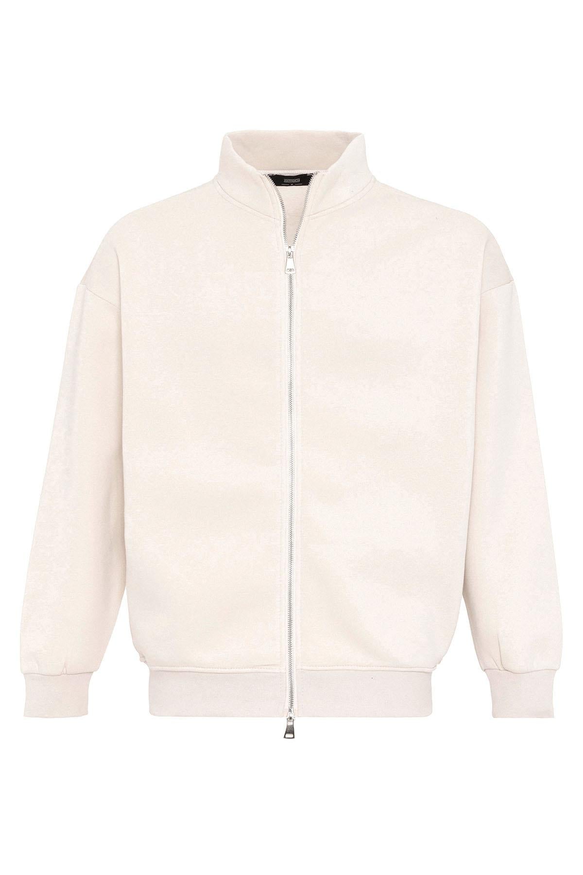 KOALA SYDNEY Men's Beige High Collar Double Zipper Closure Sweatshirt