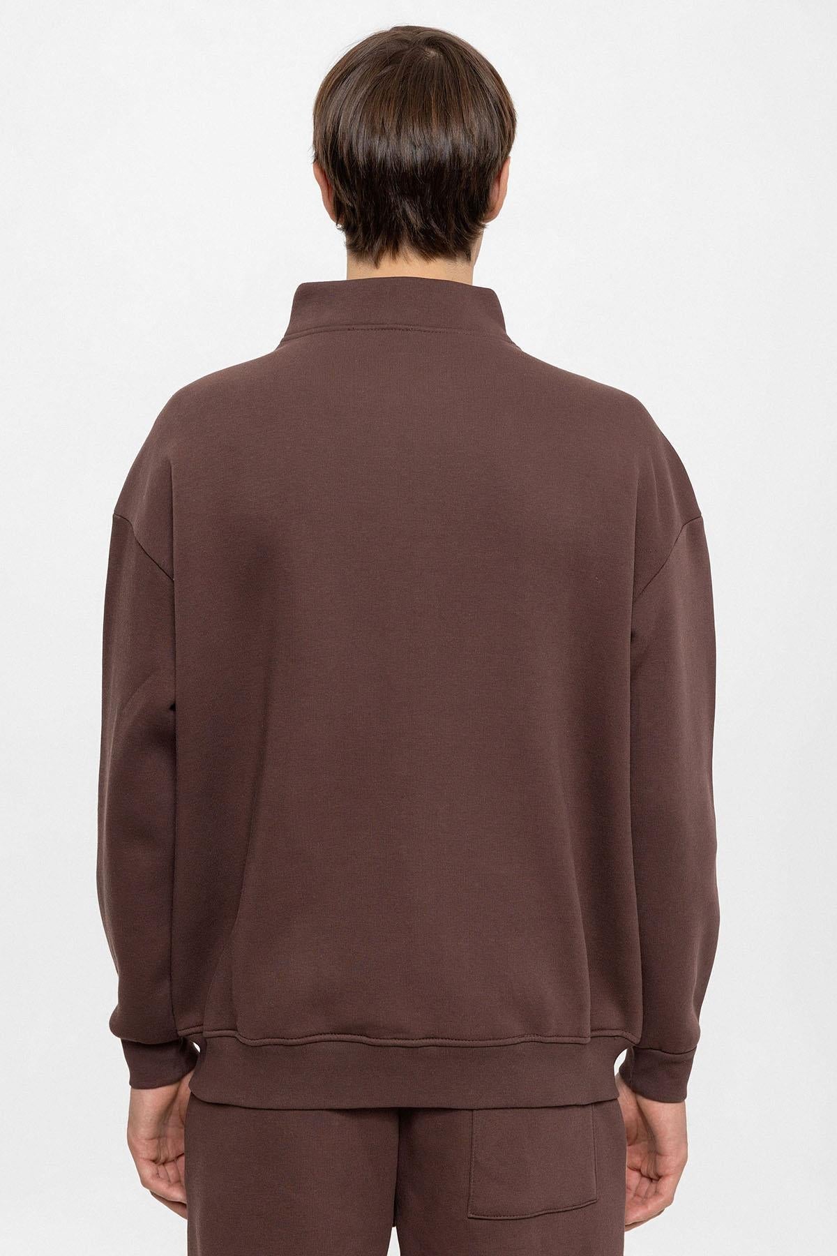 KOALA SYDNEY Men's Brown High Collar Double Zipper Closure Sweatshirt