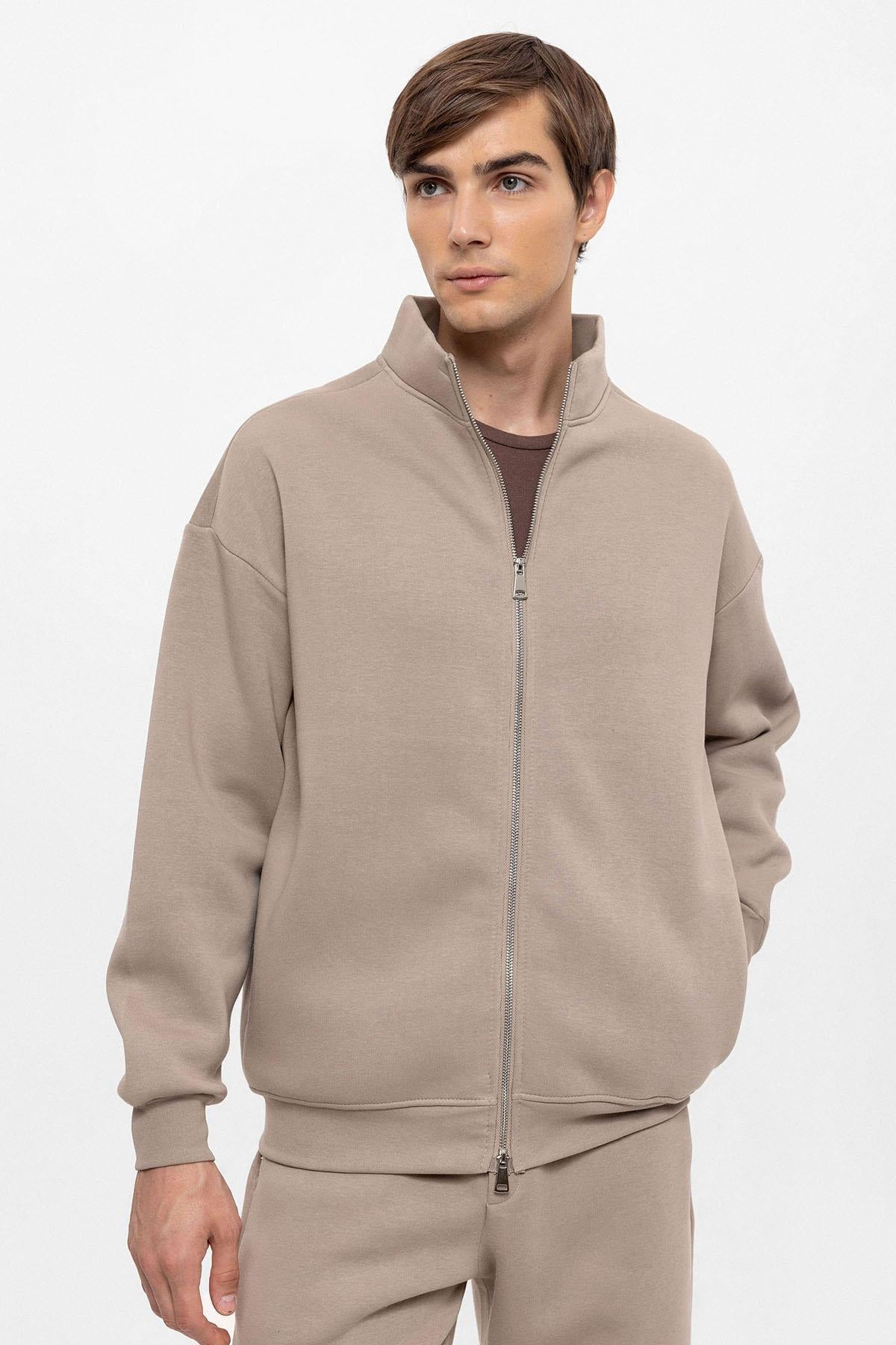 KOALA SYDNEY Men's Mink High Collar Double Zipper Closure Sweatshirt