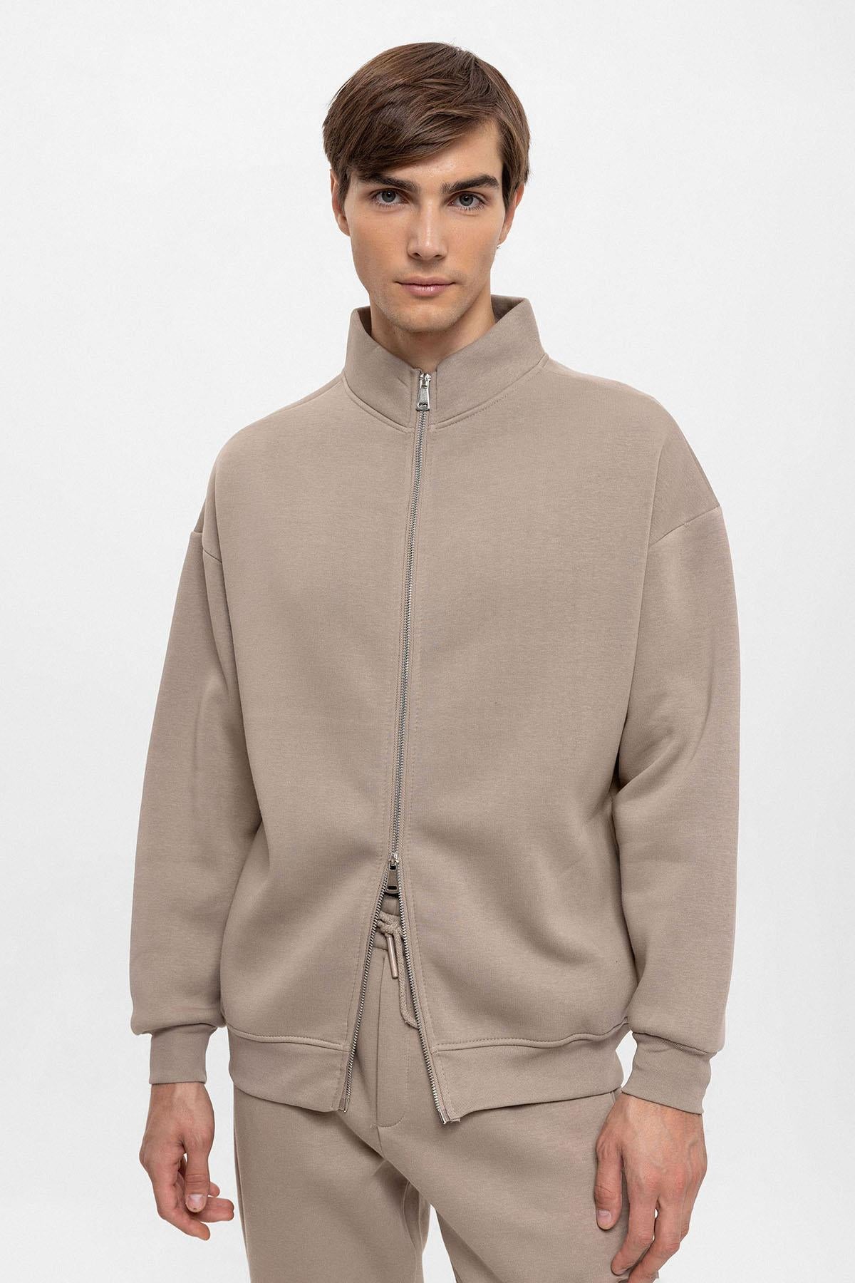 KOALA SYDNEY Men's Mink High Collar Double Zipper Closure Sweatshirt