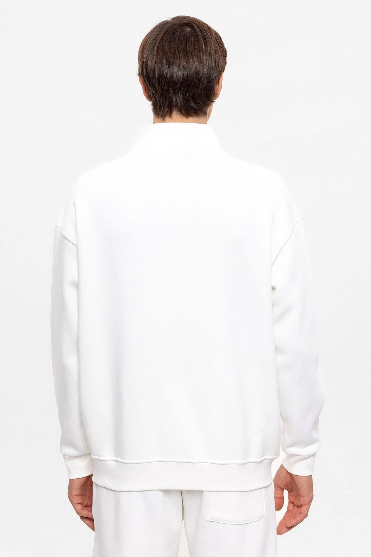KOALA SYDNEY Men's Ecru High Collar Double Zipper Closure Sweatshirt
