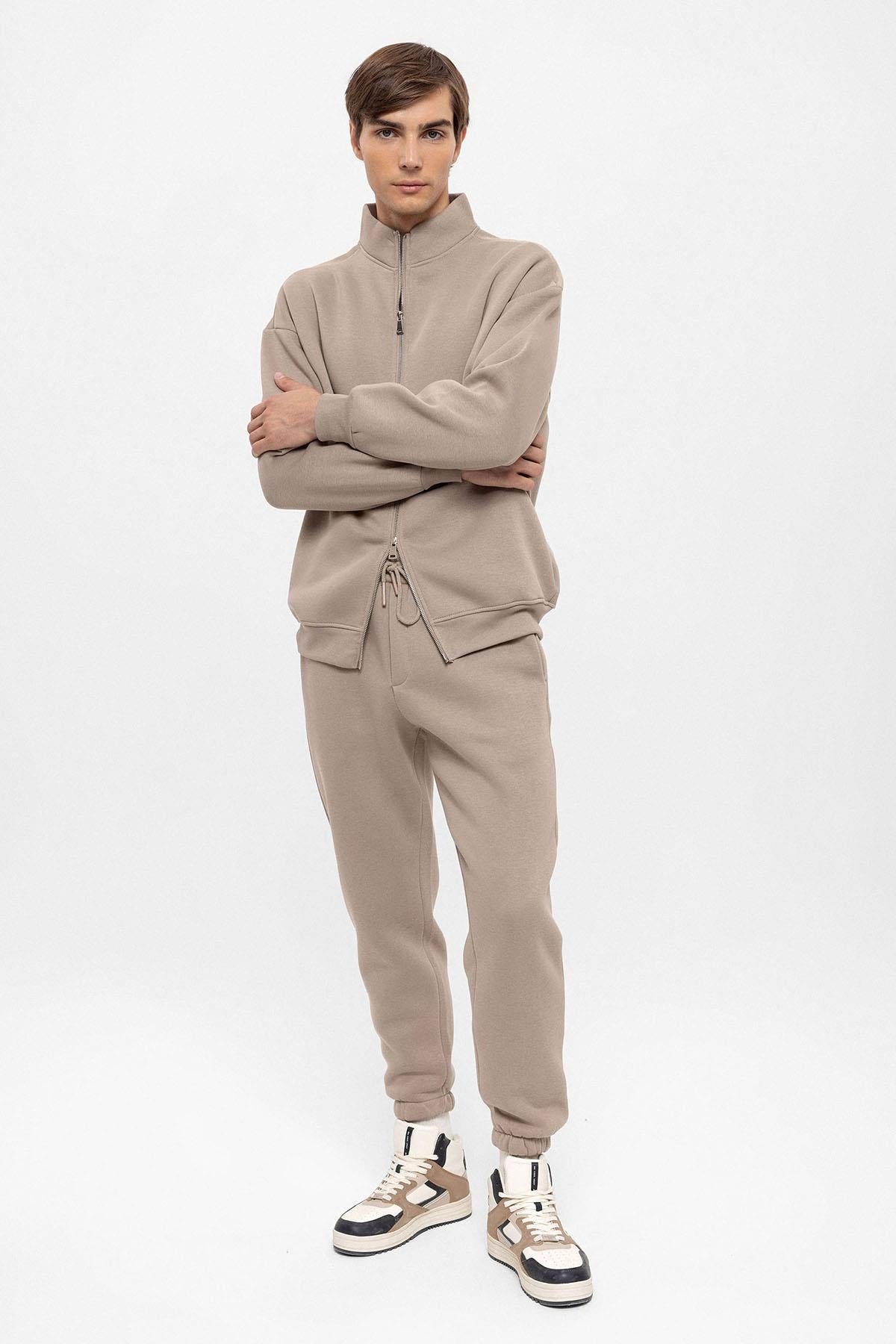 Men's Mink High Collar Double Zipper Closure Sweatshirt - Wessi