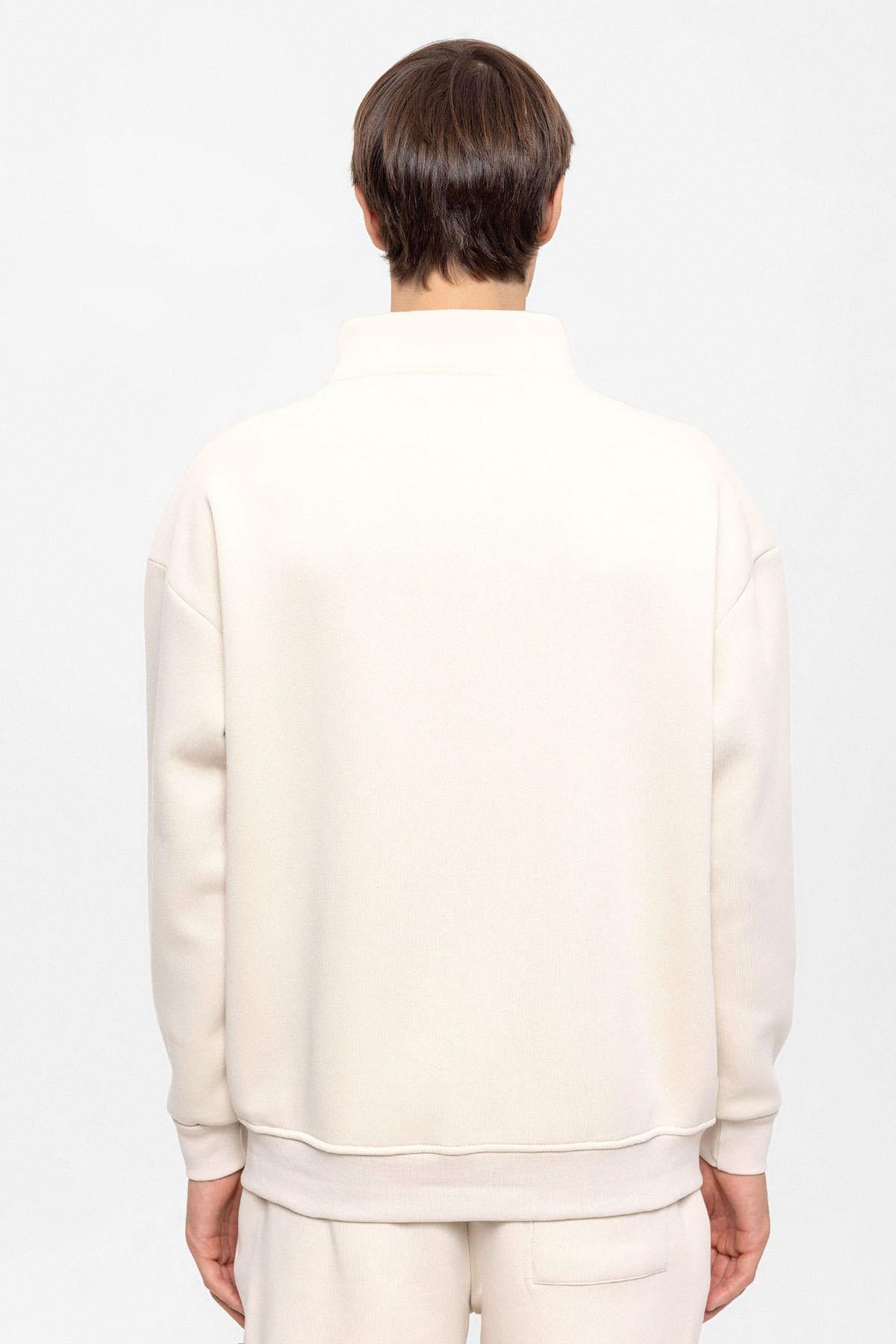 KOALA SYDNEY Men's Beige High Collar Double Zipper Closure Sweatshirt