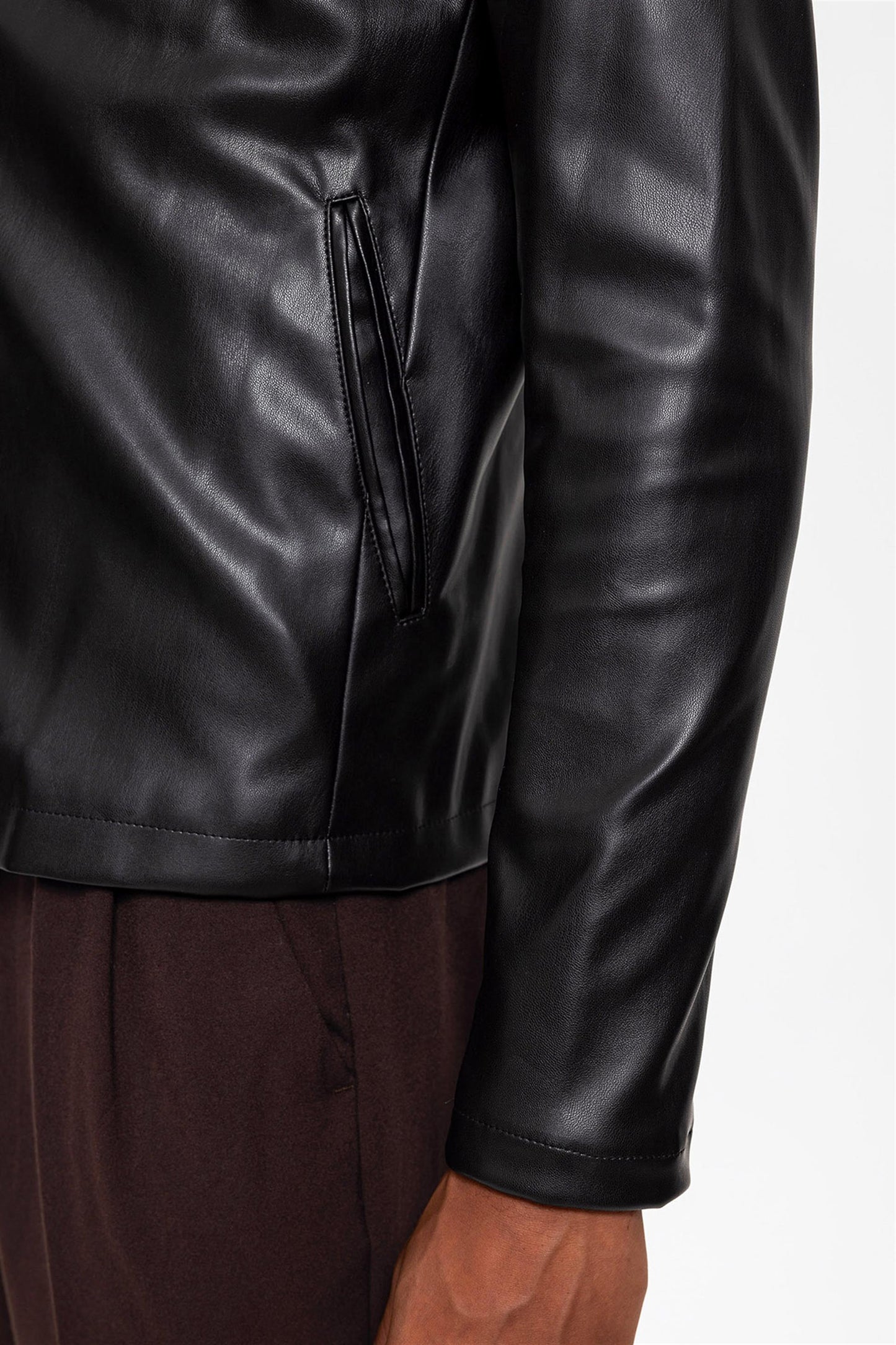 Men's Black Stand Collar Leather Jacket