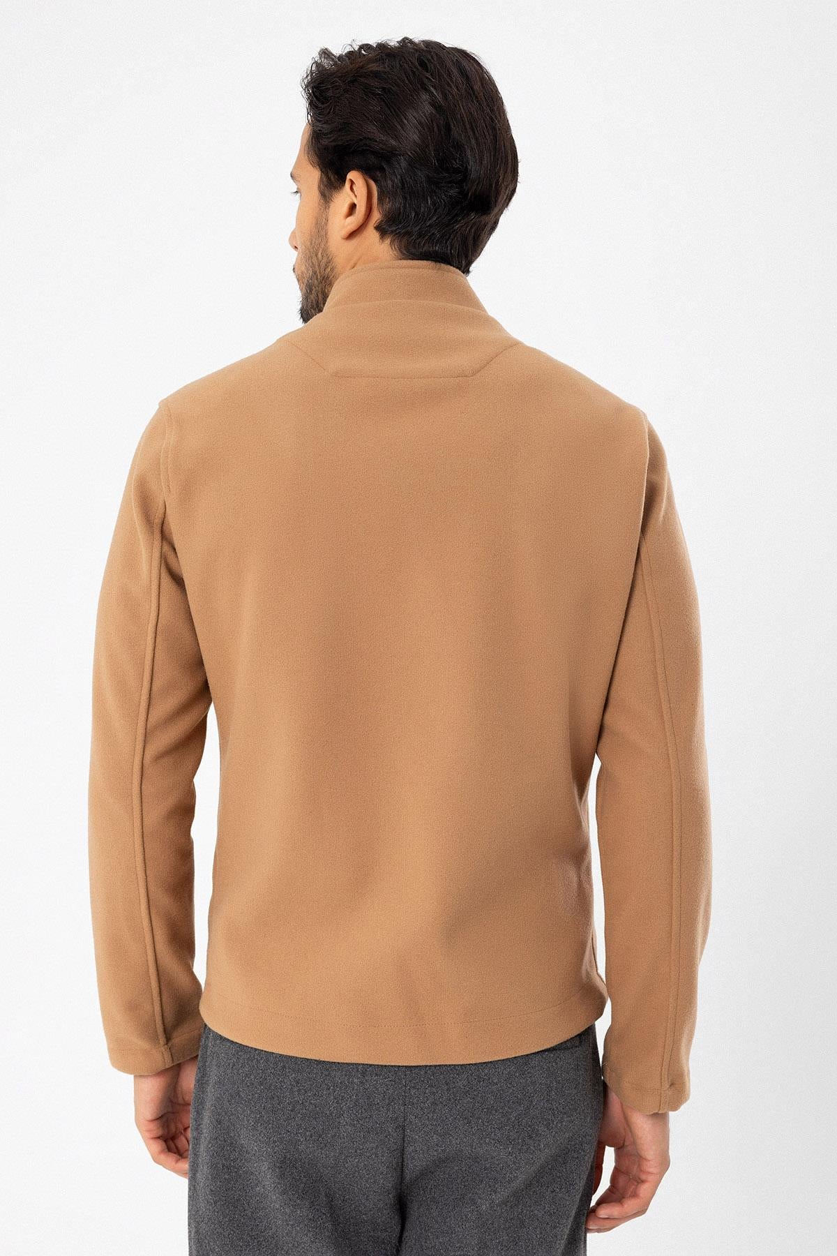 Men's Camel High Collar Cashmere Coat