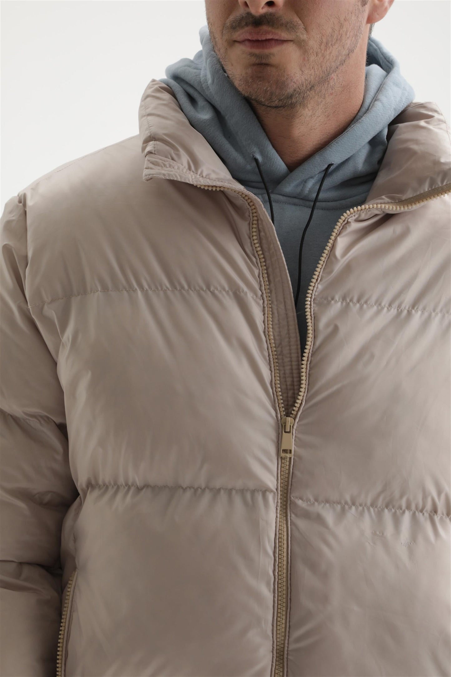 Men's Beige Vertical Collar Rubber Inflatable Coat