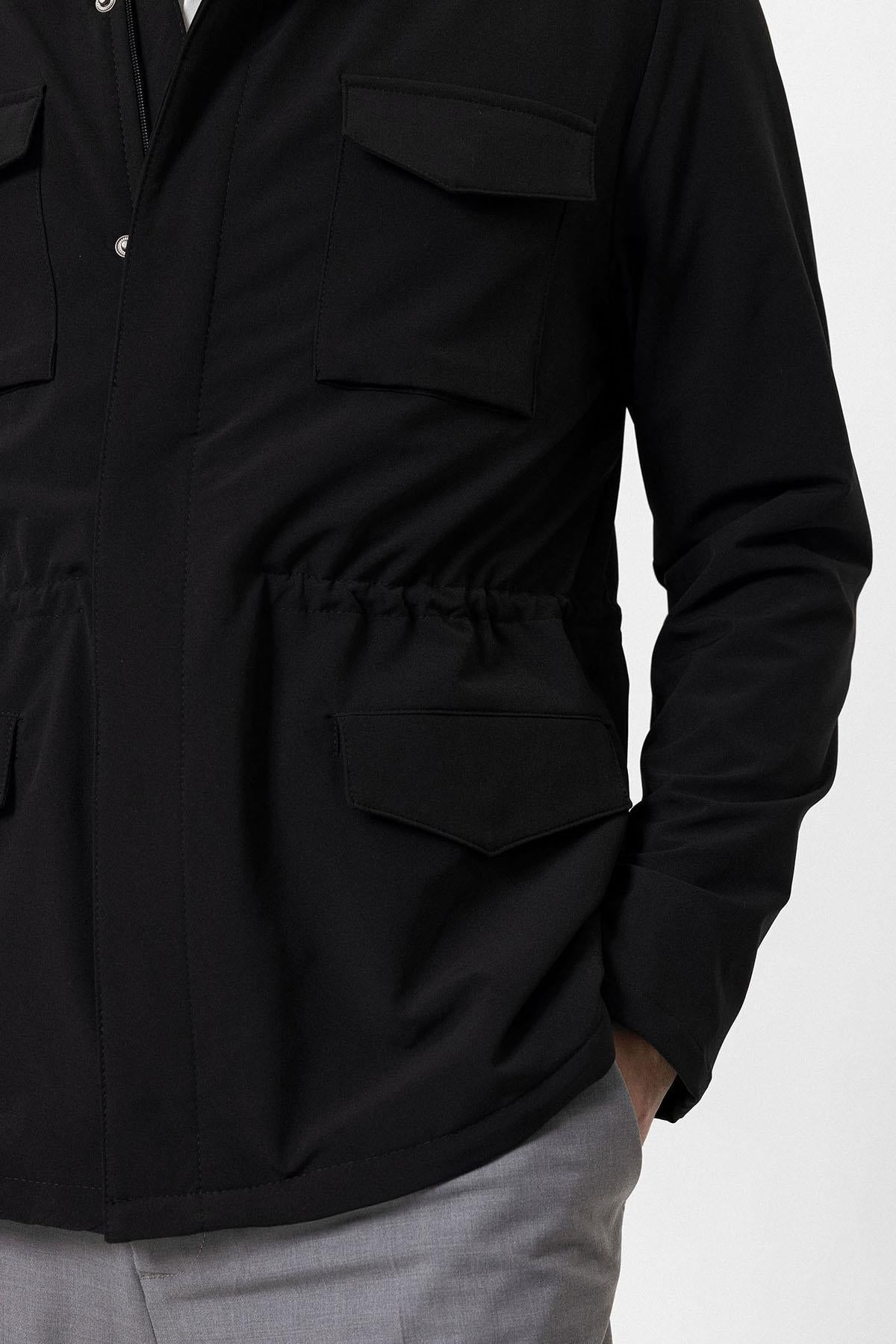 Men's Black Stand Collar Safari Jacket