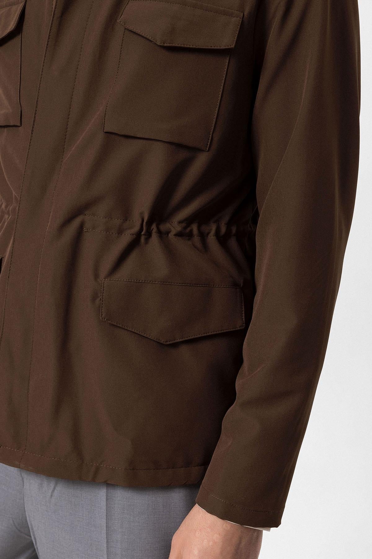 Men's Brown Stand Collar Safari Jacket