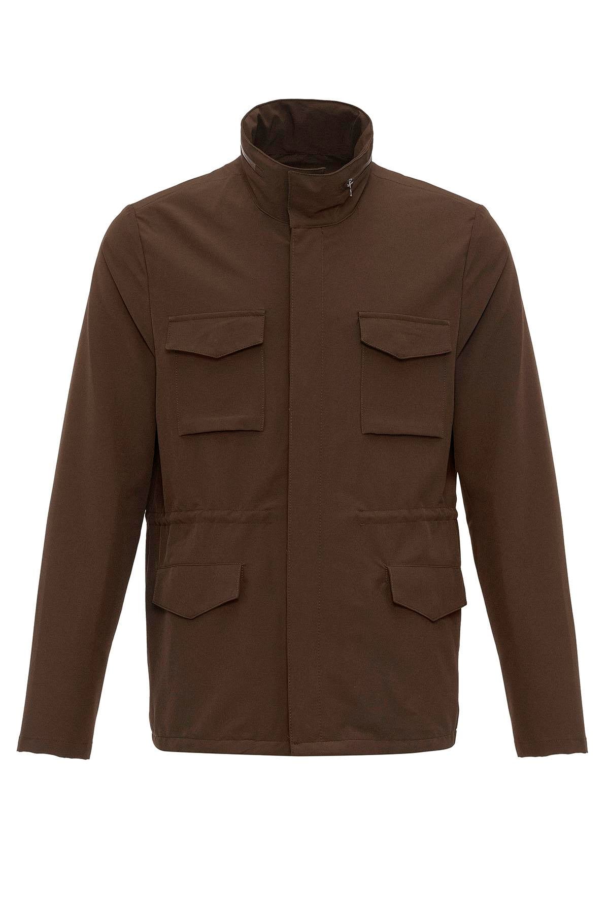 Men's Brown Stand Collar Safari Jacket