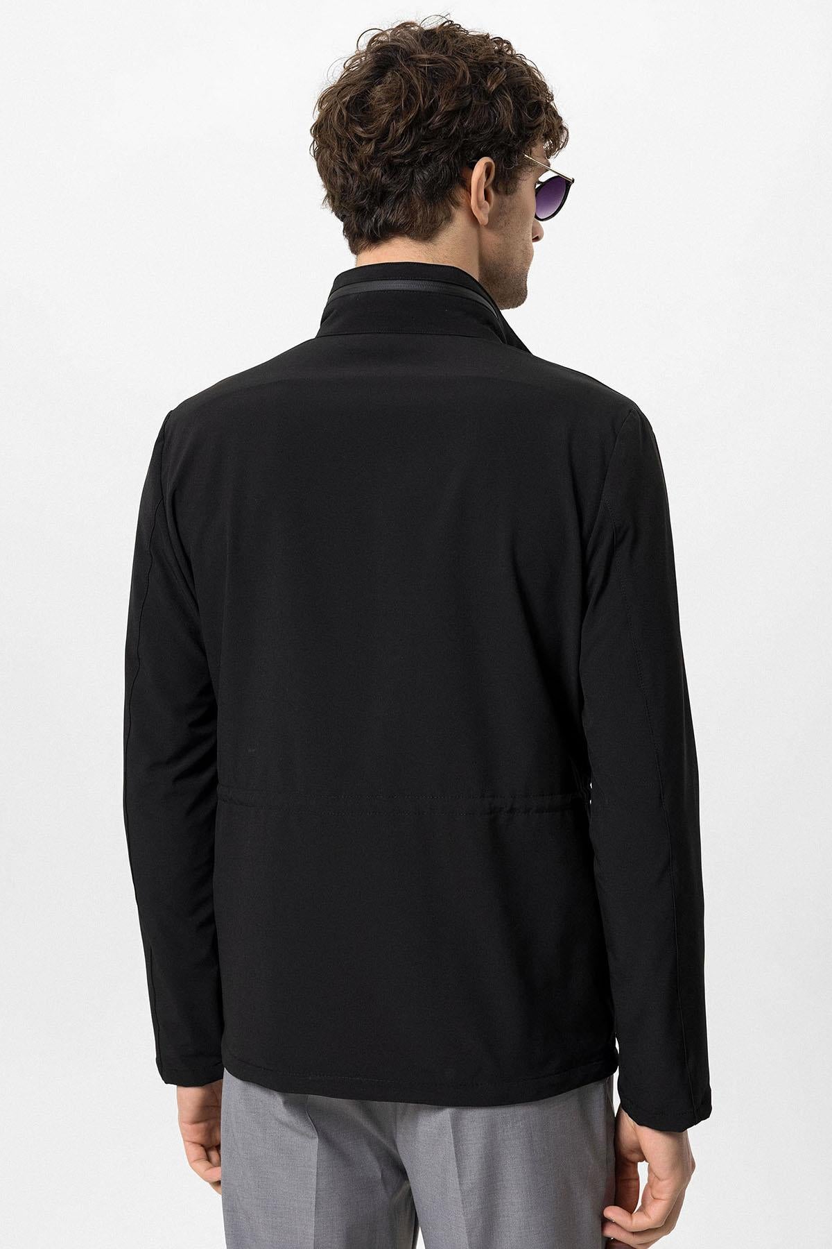 Men's Black Stand Collar Safari Jacket