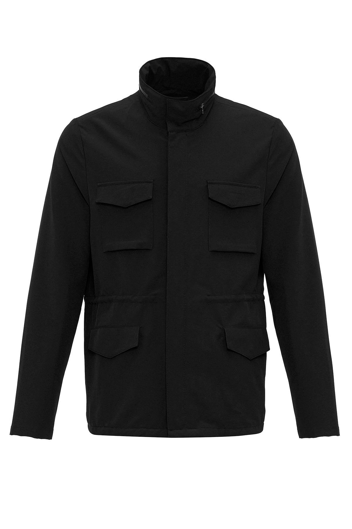 Men's Black Stand Collar Safari Jacket