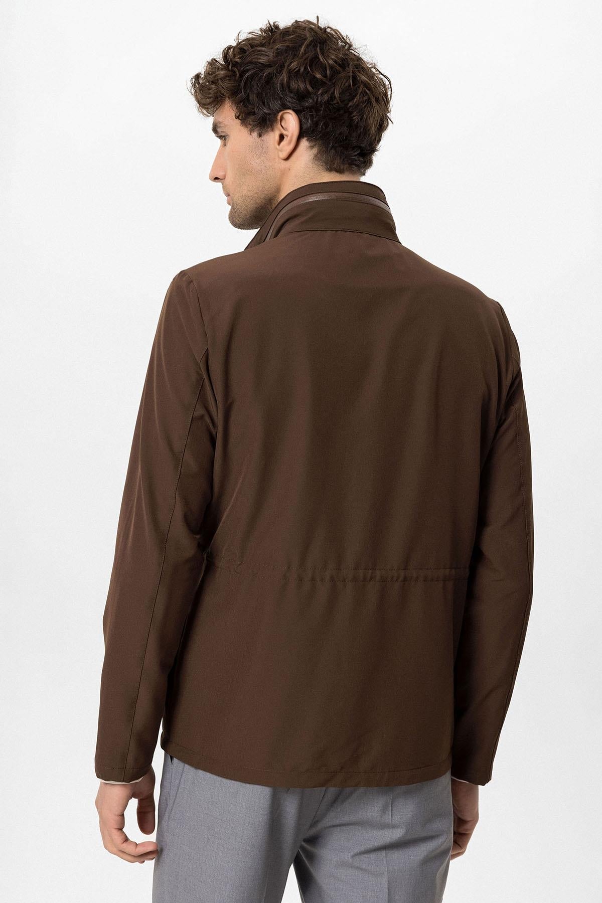 Men's Brown Stand Collar Safari Jacket