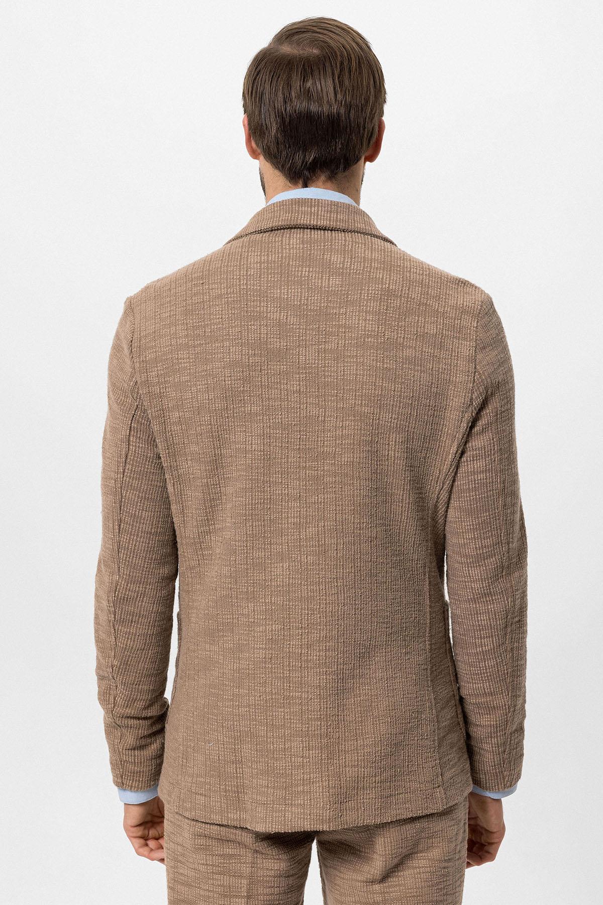 Men's Light Brown Textured Plain Blazer