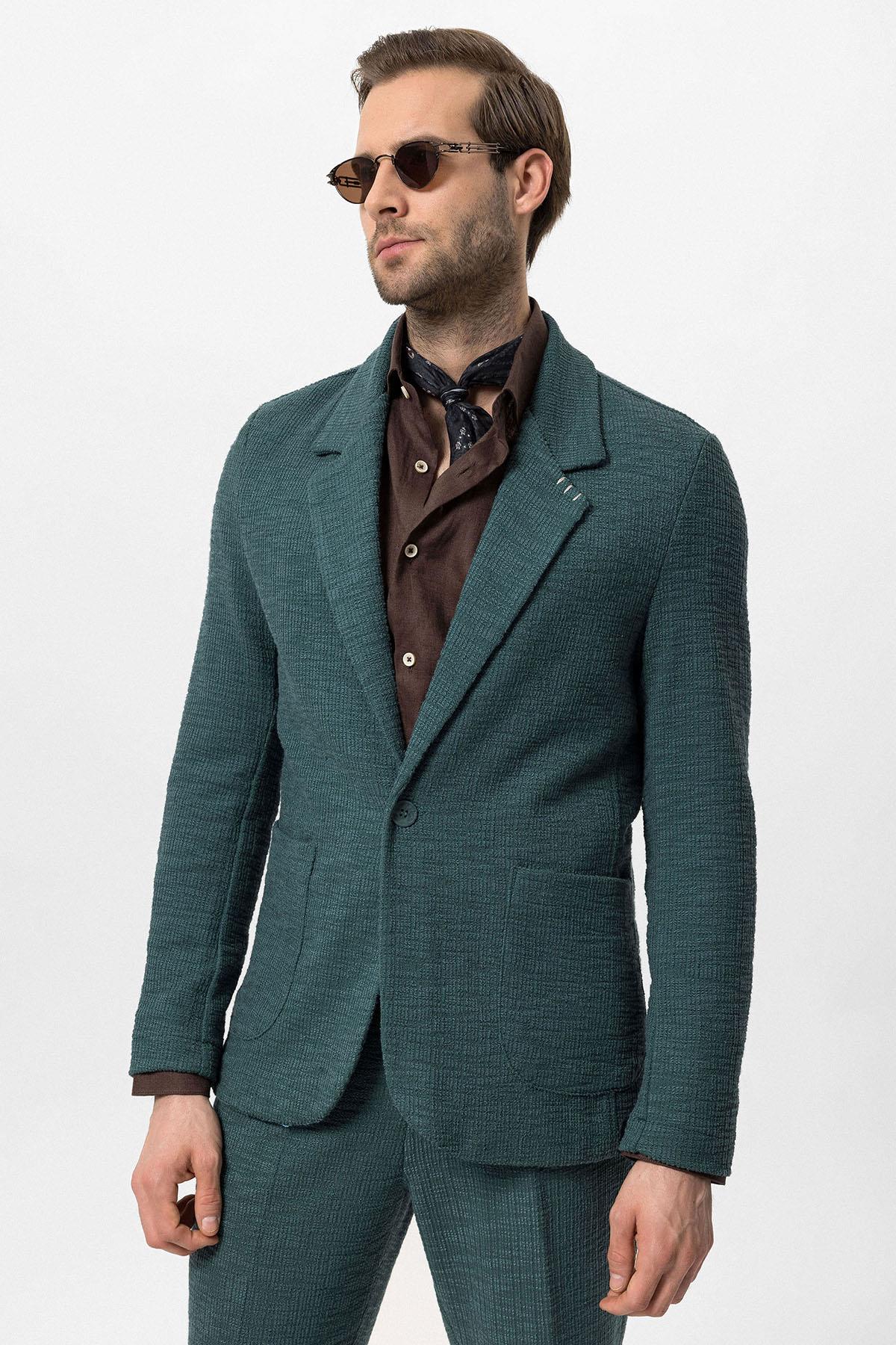 Men's Green Textured Plain Blazer