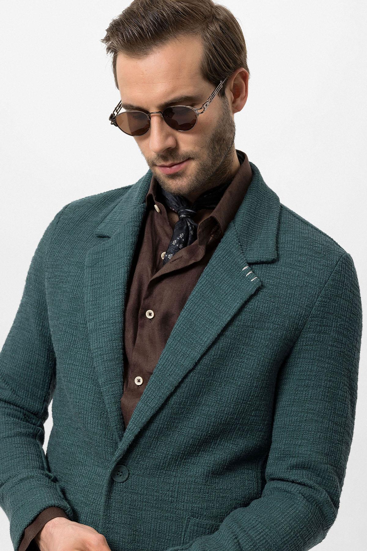 Men's Green Textured Plain Blazer