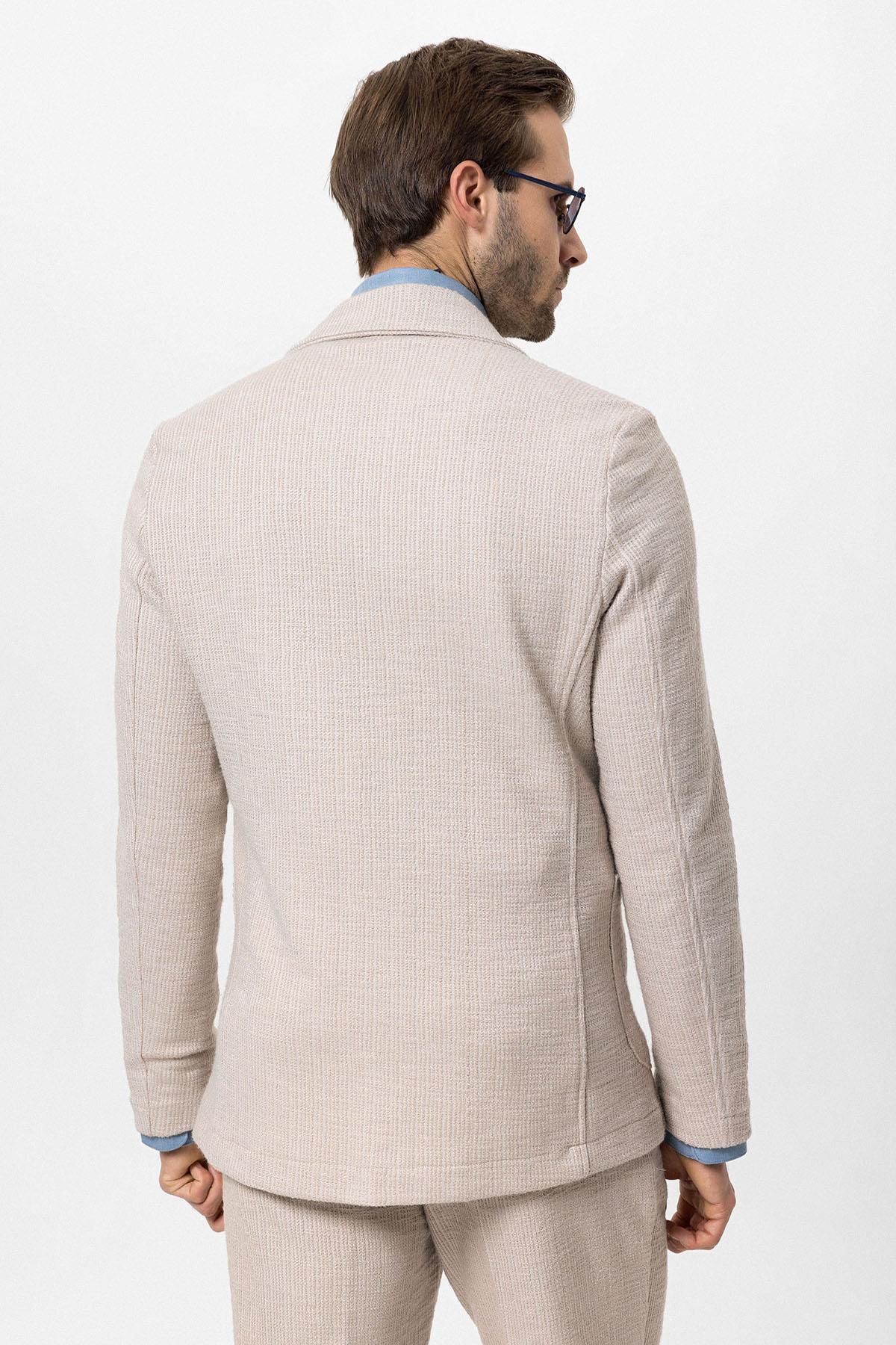 Men's Beige Textured Plain Blazer