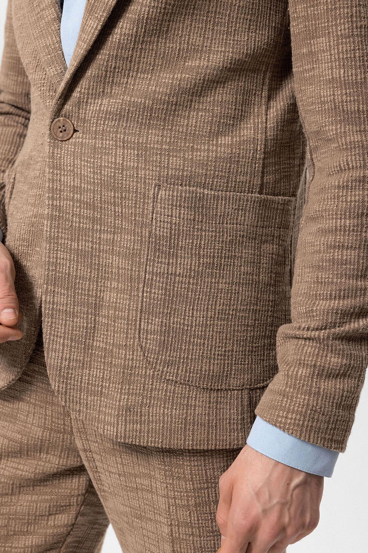 Men's Light Brown Textured Plain Blazer