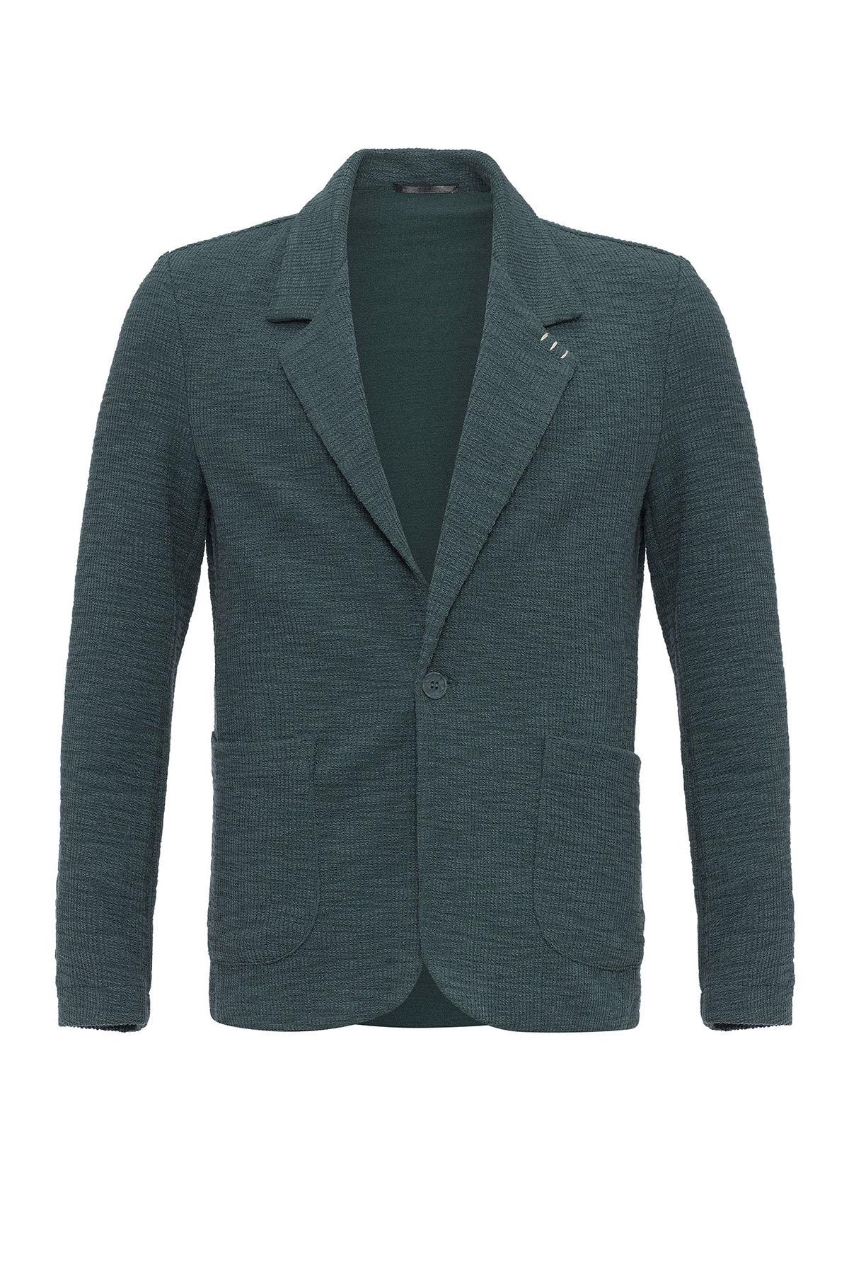 Men's Green Textured Plain Blazer