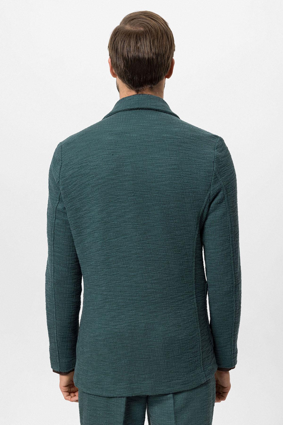 Men's Green Textured Plain Blazer