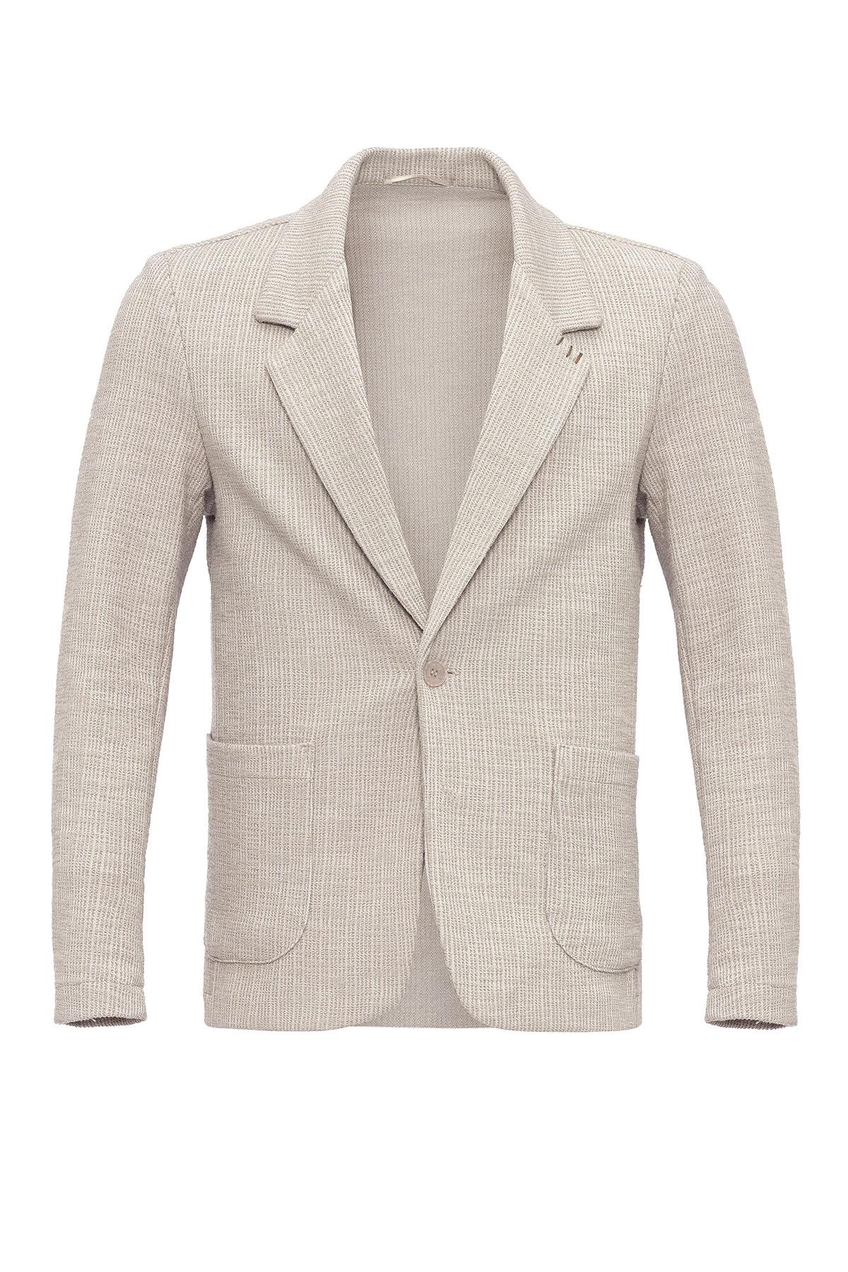 Men's Beige Textured Plain Blazer