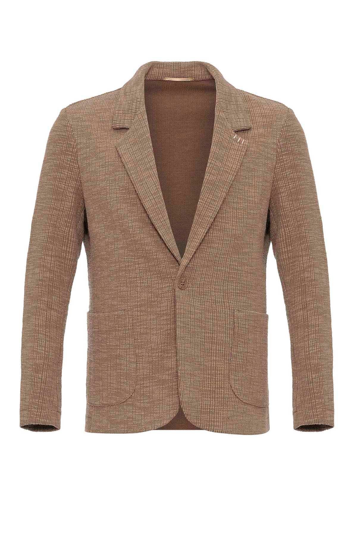 Men's Light Brown Textured Plain Blazer