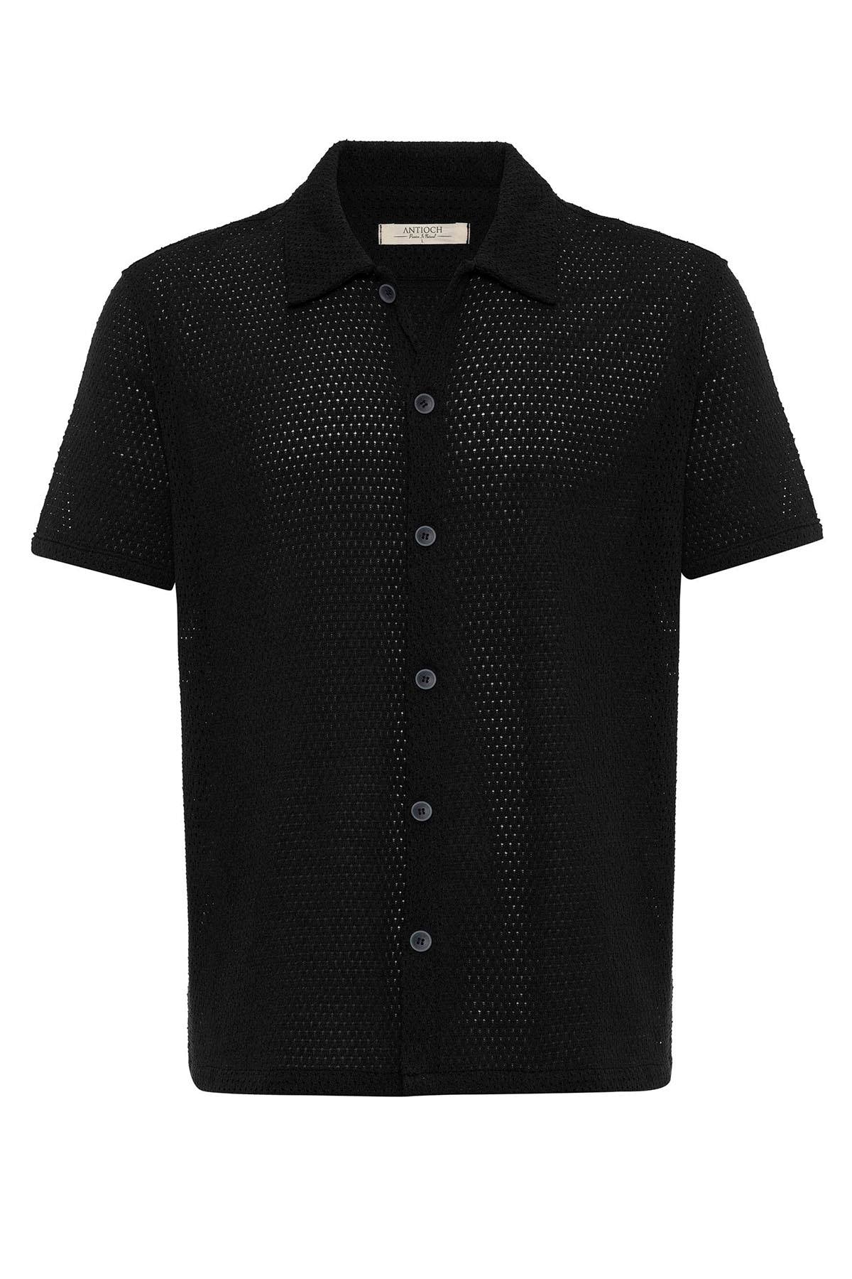 KOALA SYDNEY Men's Black Textured Short Sleeve Shirt -