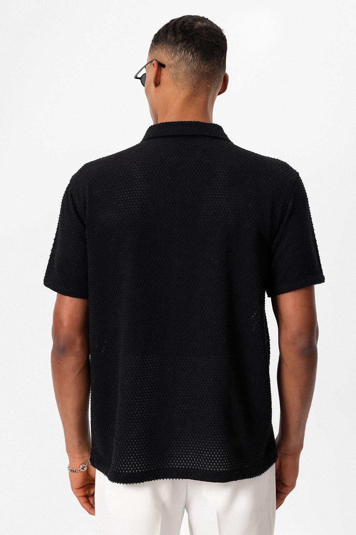 KOALA SYDNEY Men's Black Textured Short Sleeve Shirt -