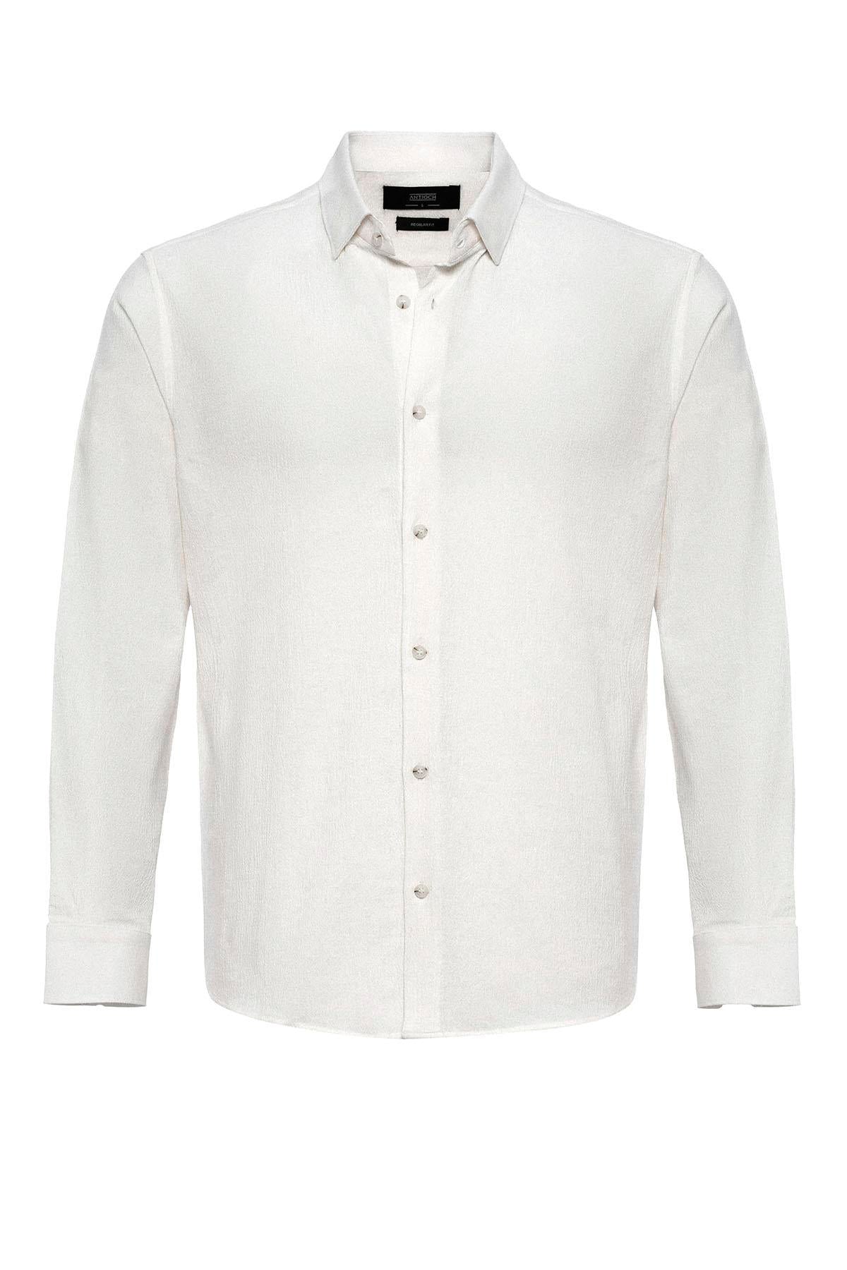 Men's White Textured Regular Fit Shirt -