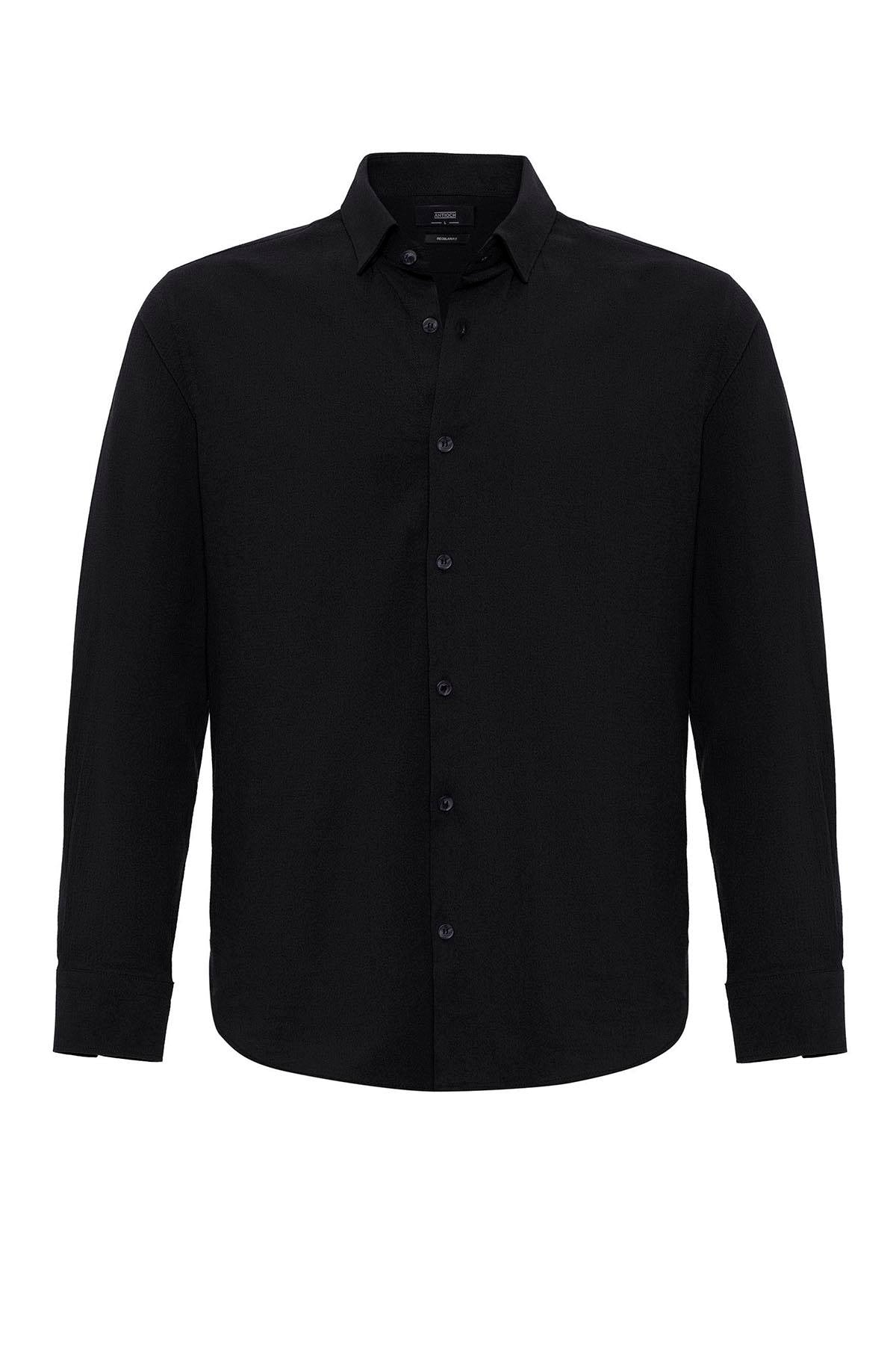 Men's Black Textured Regular Fit Shirt -