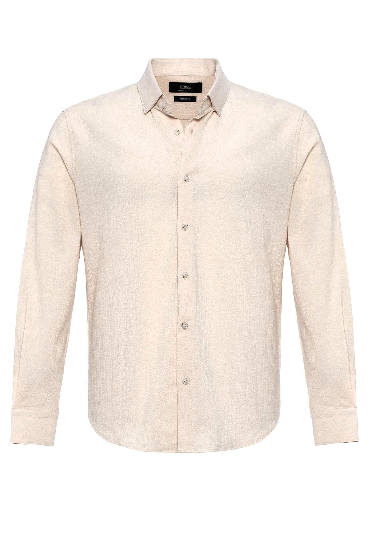 Men's Ecru Textured Regular Fit Shirt -