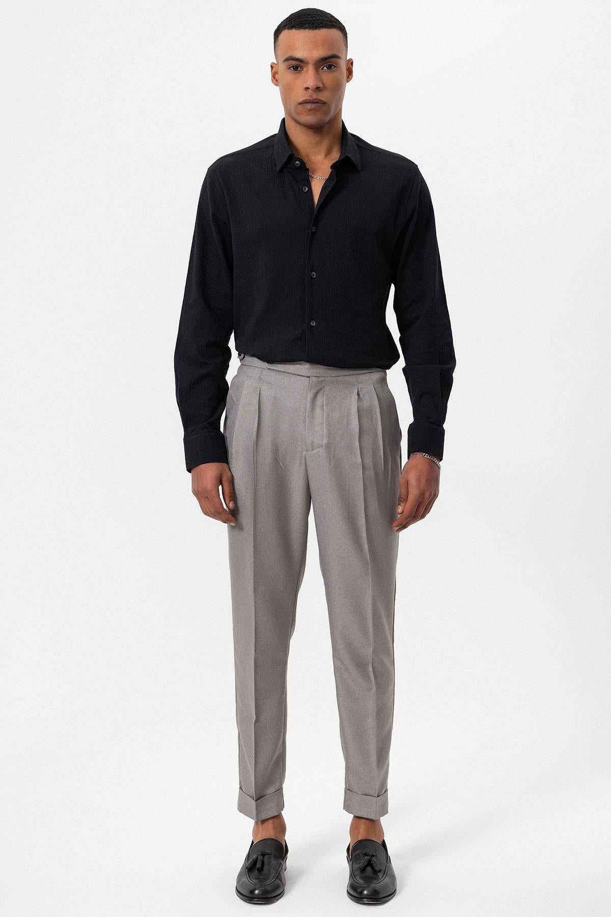 Men's Black Textured Regular Fit Shirt