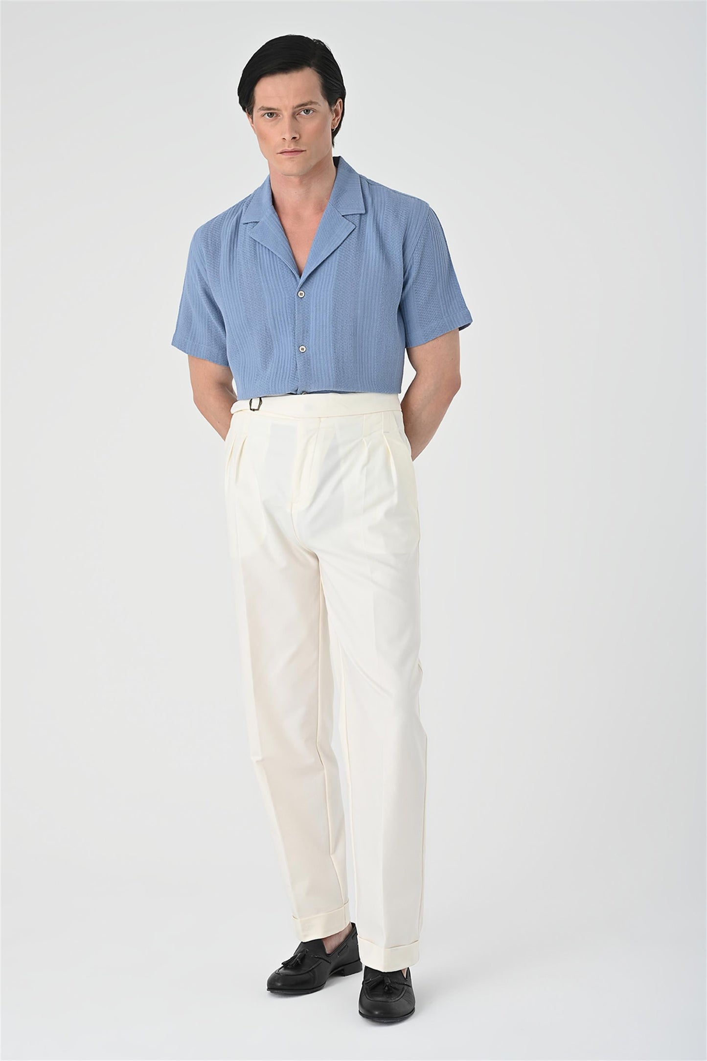 KOALA SYDNEY Men's Light Blue Woven Patterned Short Sleeve Shirt -