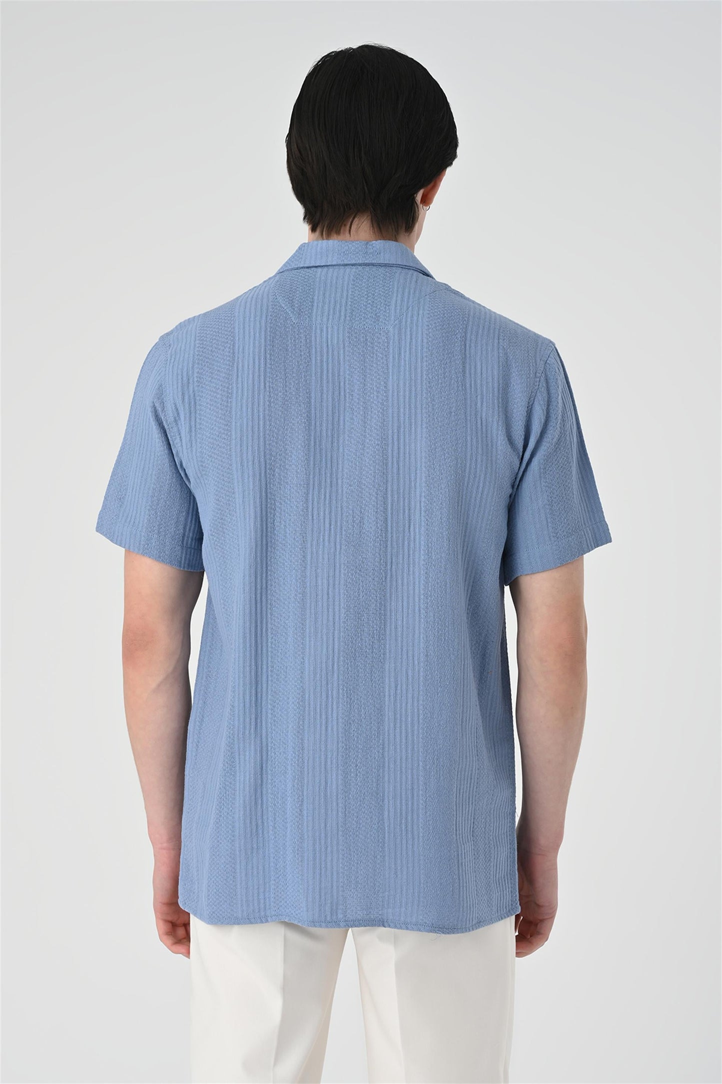 KOALA SYDNEY Men's Light Blue Woven Patterned Short Sleeve Shirt -