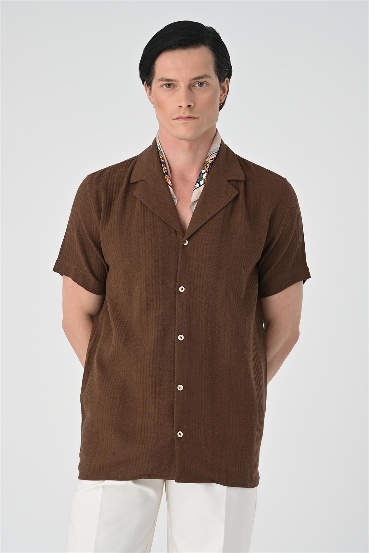 KOALA SYDNEY Men's Brown Woven Patterned Short Sleeve Shirt -
