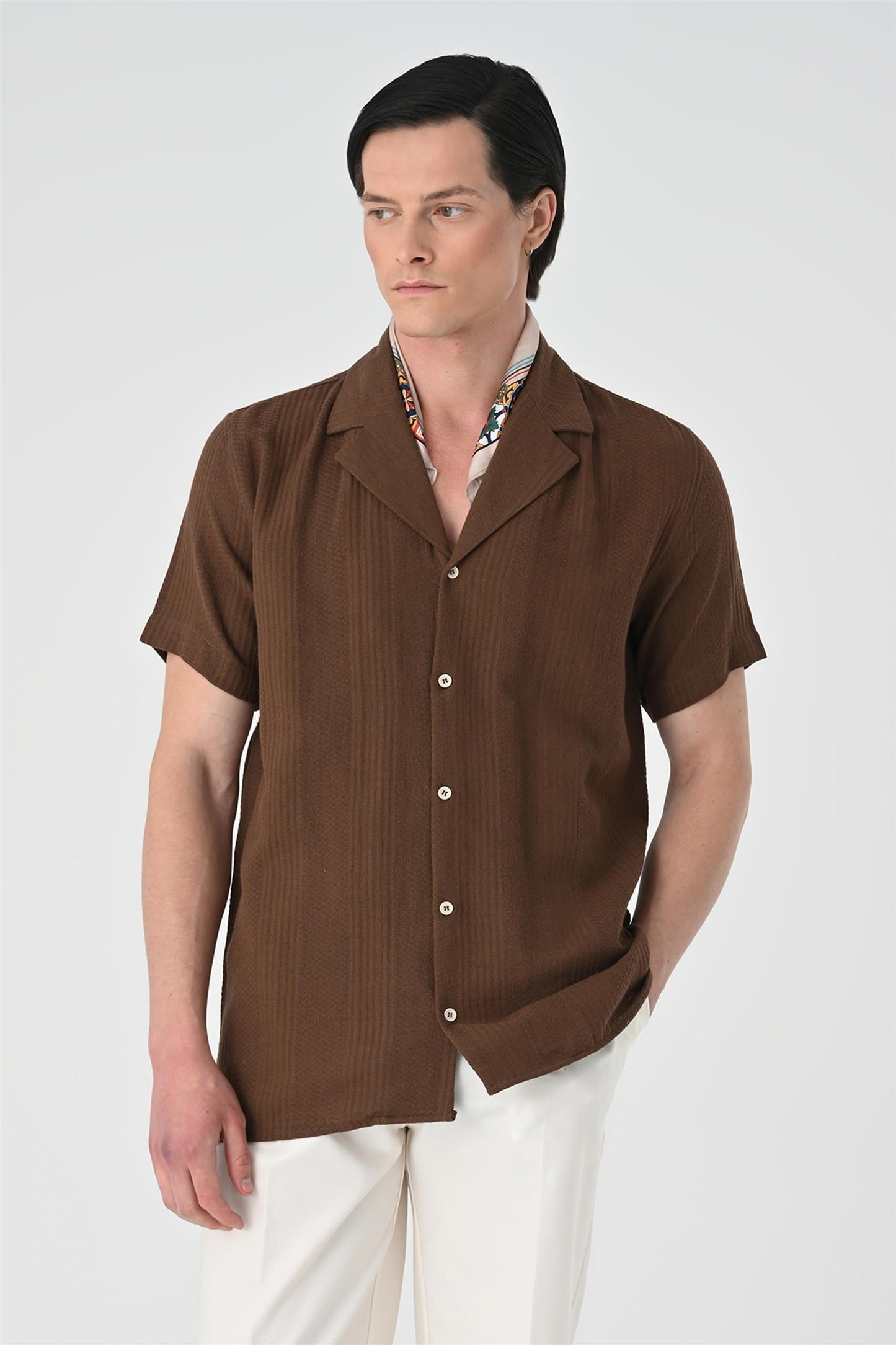 KOALA SYDNEY Men's Brown Woven Patterned Short Sleeve Shirt -