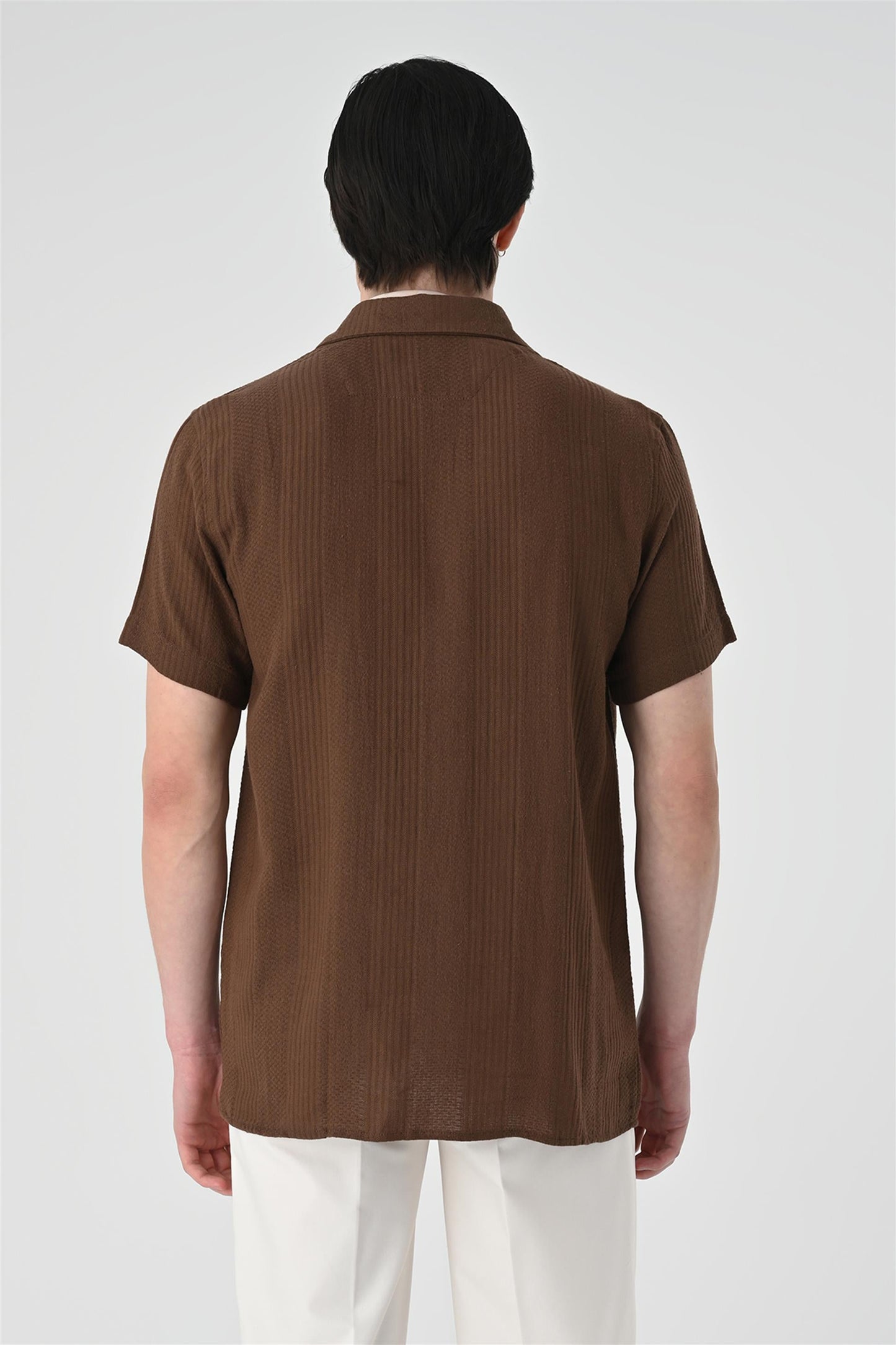 KOALA SYDNEY Men's Brown Woven Patterned Short Sleeve Shirt -