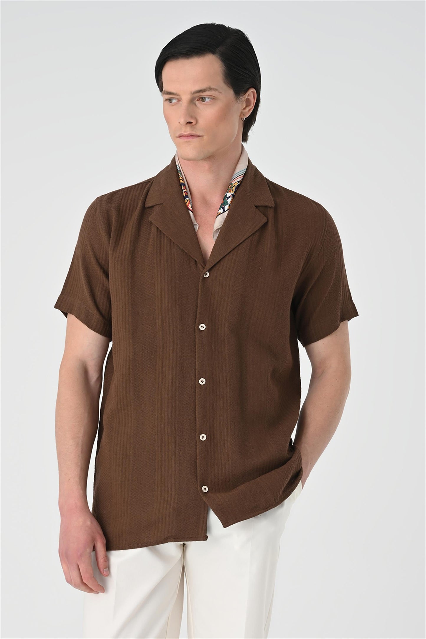 KOALA SYDNEY Men's Brown Woven Patterned Short Sleeve Shirt -